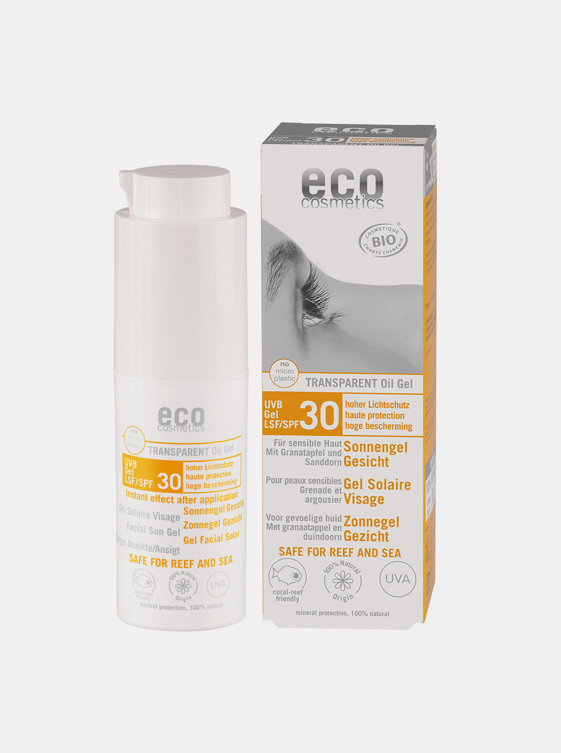 Opalovací transparentní gel na obličej SPF 30 30 ml Eco Cosmetics