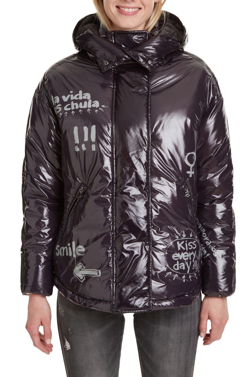 Desigual černá lesklá bunda Padded Nilak