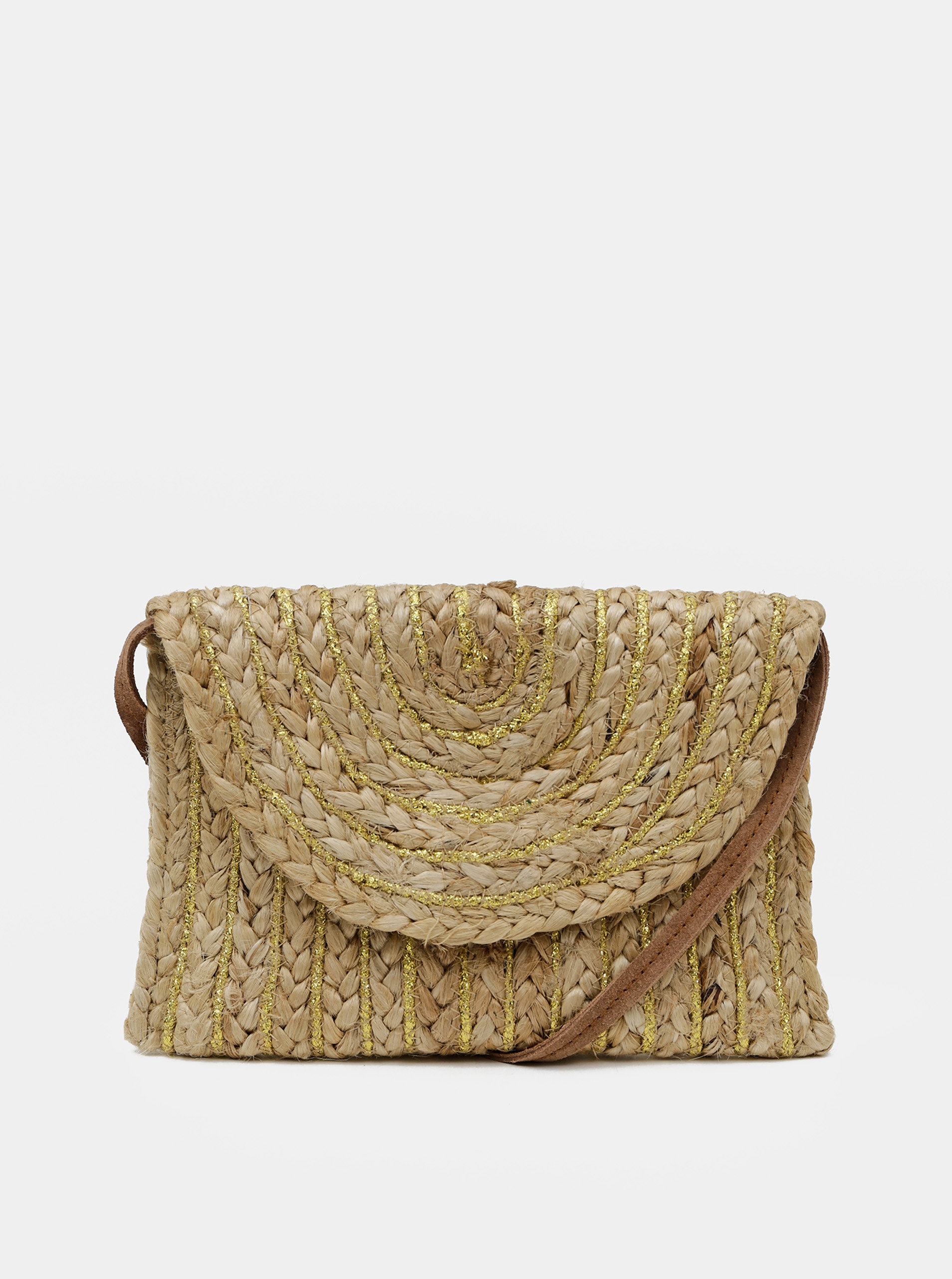 Béžová jutová crossbody kabelka Pieces Mecky