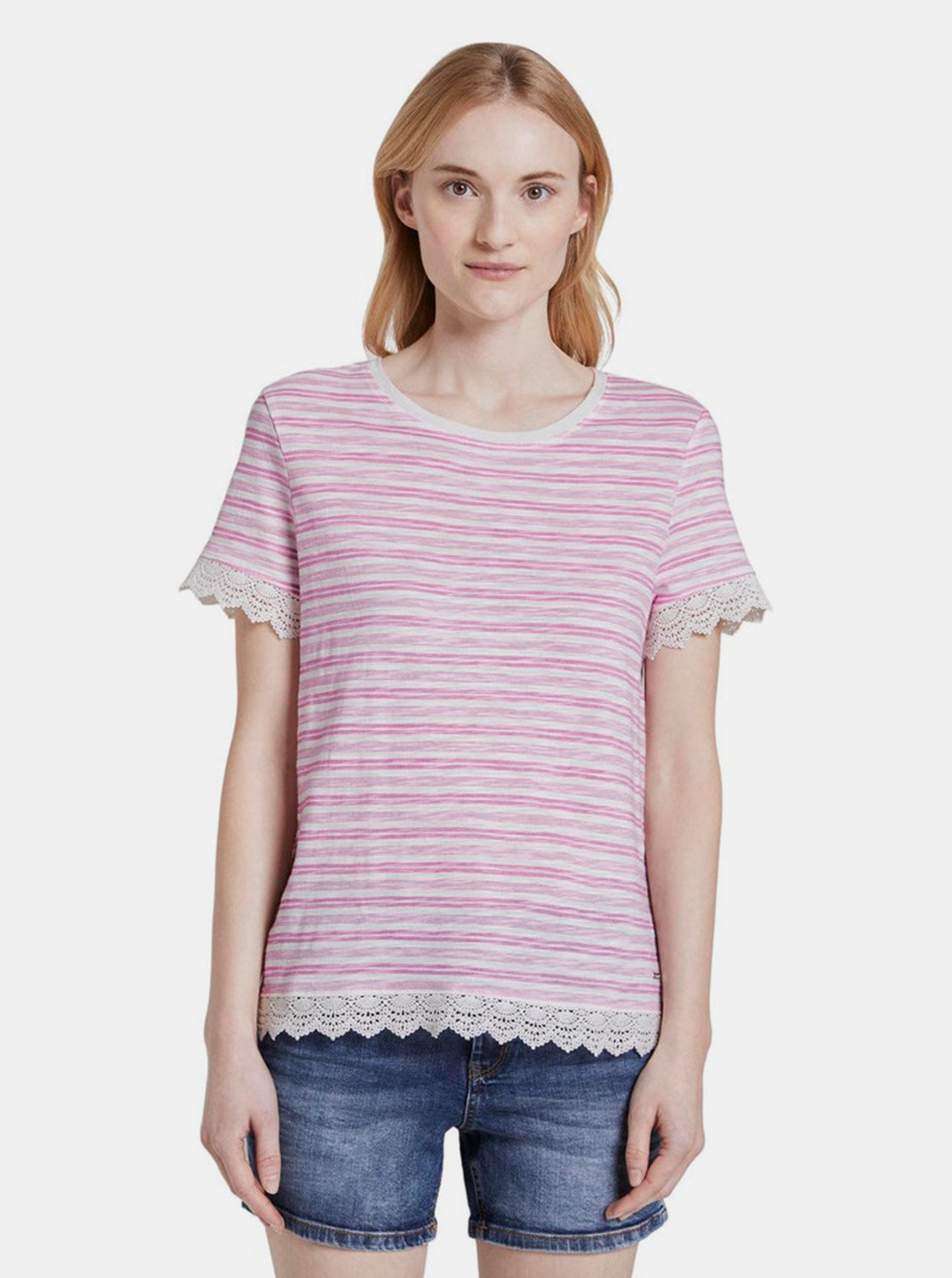 Růžové dámské pruhované tričko Tom Tailor Denim