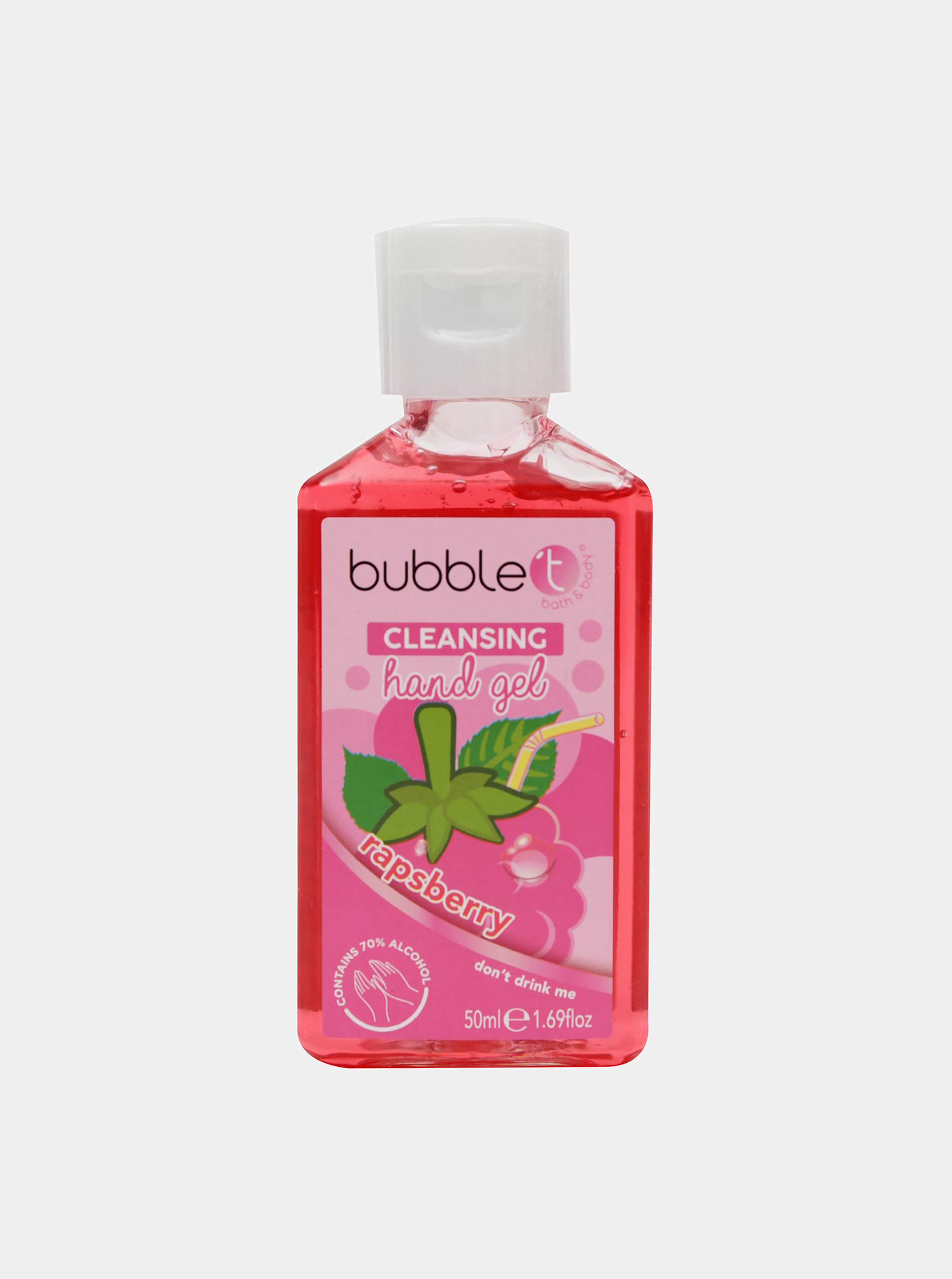 Antibakteriální gel na ruce (70% alkoholu) Bubble T Cosmetics Raspberry 50 ml
