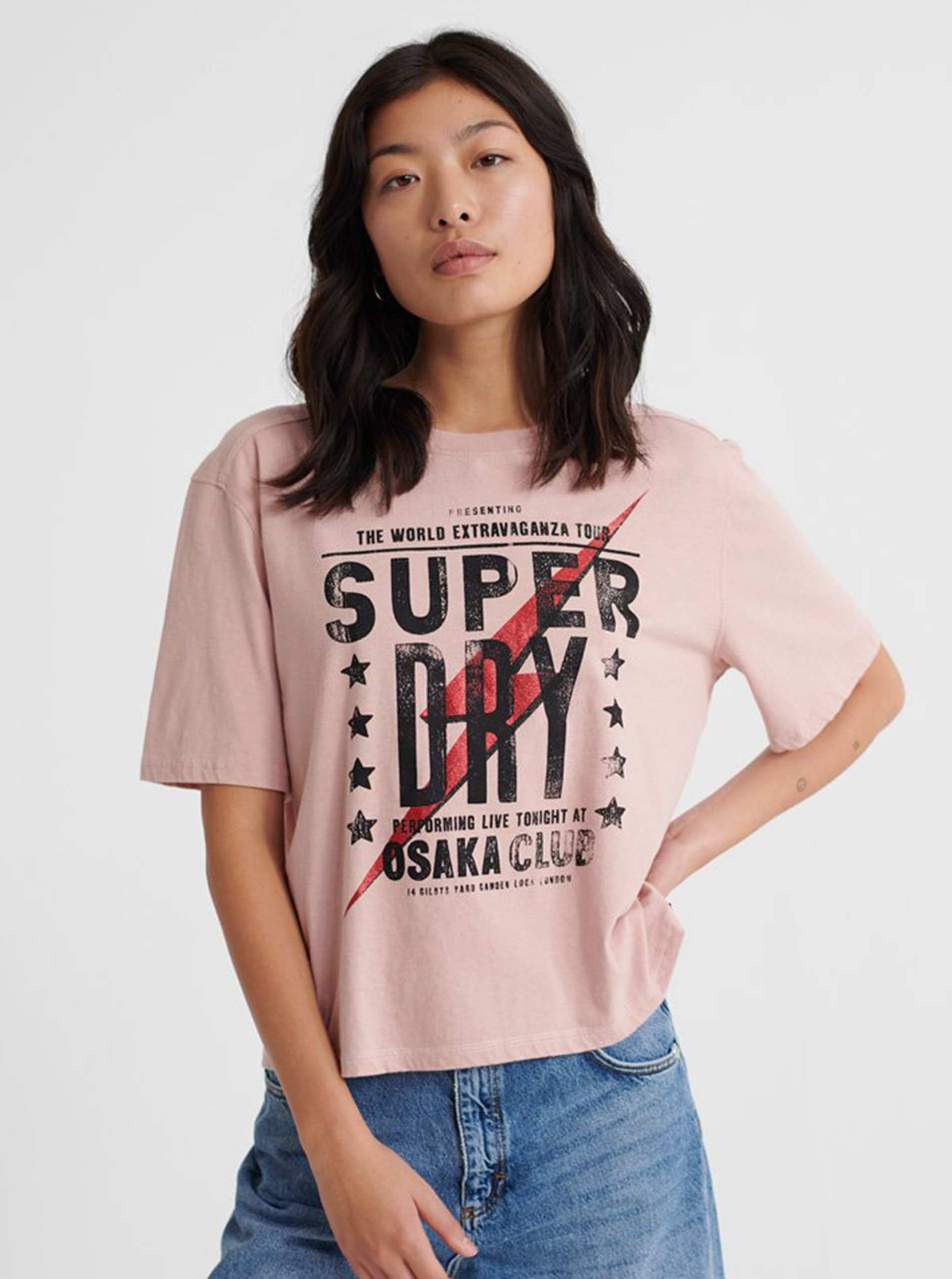 Fotografie Světle růžové dámské tričko s potiskem Superdry