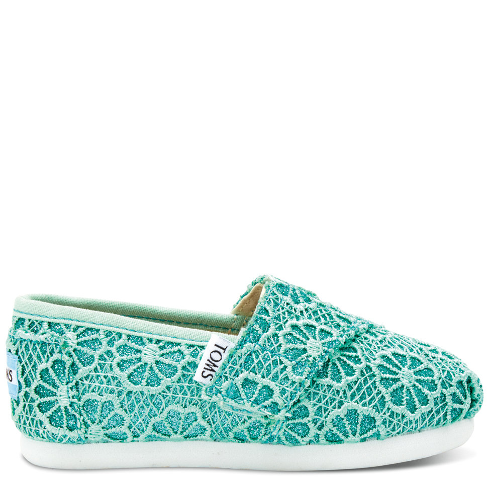 Toms dětské boty Tiny Classic/Mint Crochet Glitter
