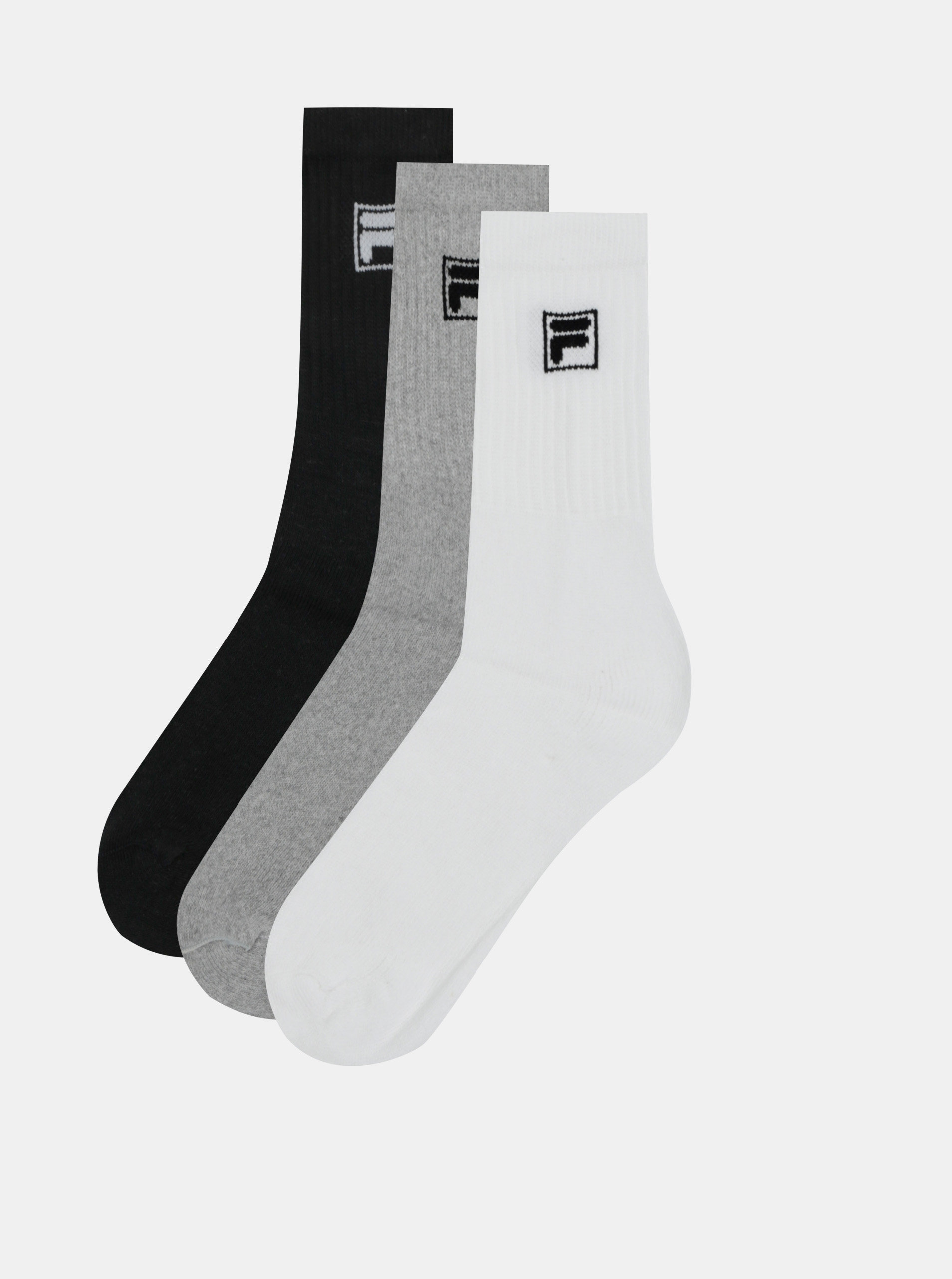 Fotografie Sada tří párů ponožek v bílé, černé a šedé barvě FILA