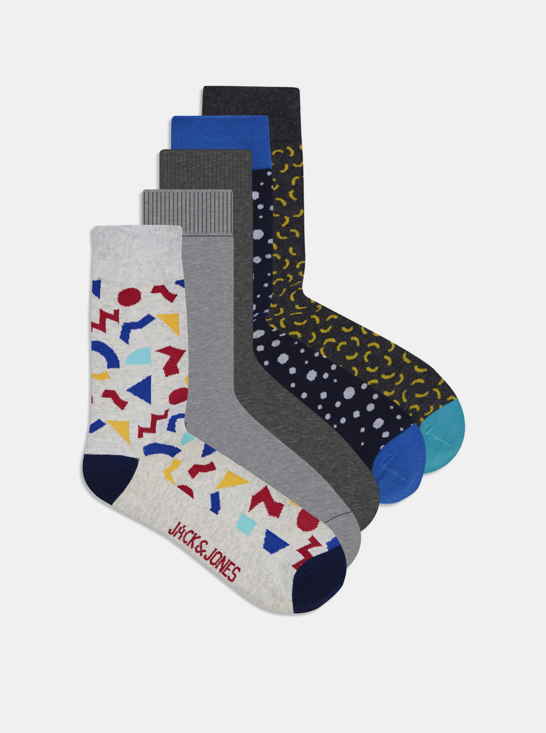 Fotografie Sada pěti párů ponožek v šedé barvě Jack & Jones Pops