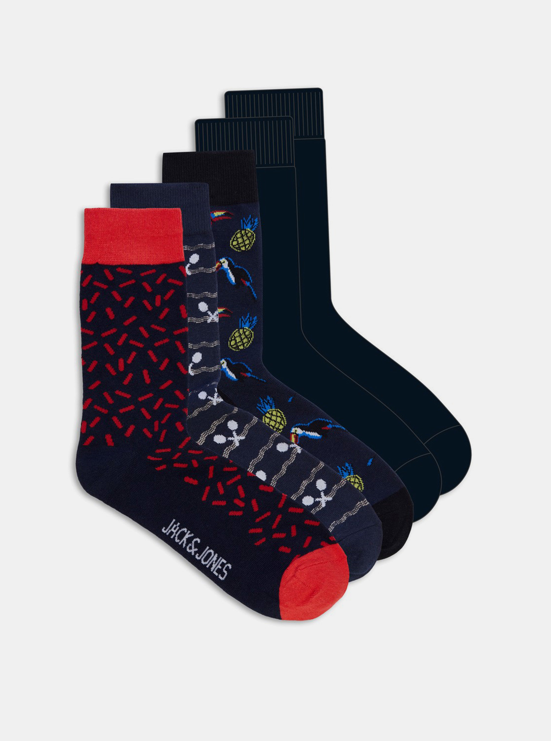 Sada pěti párů černých ponožek s motivy Jack & Jones Sport