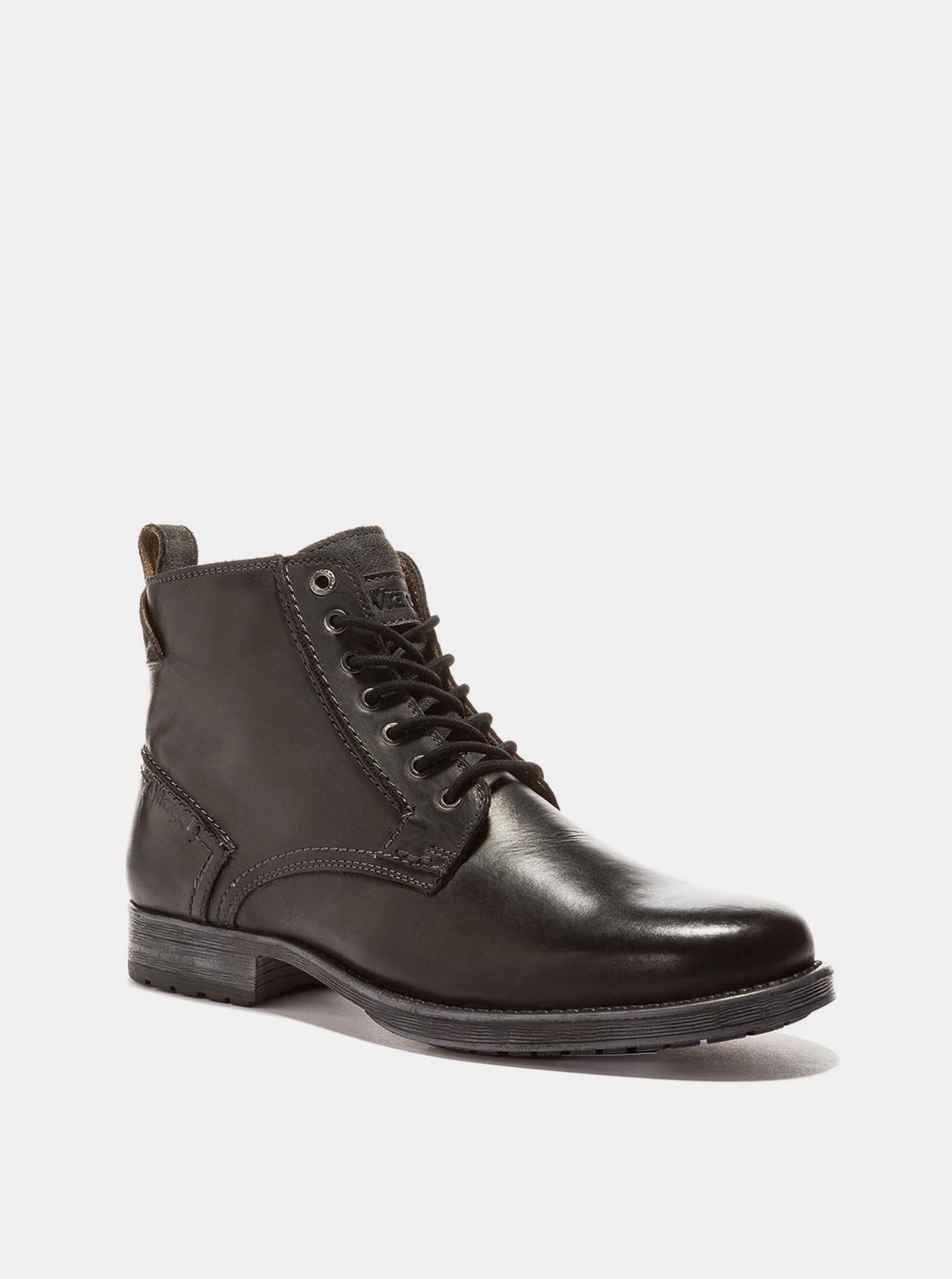 Černé pánské kožené kotníkové boty Wrangler Marlon
