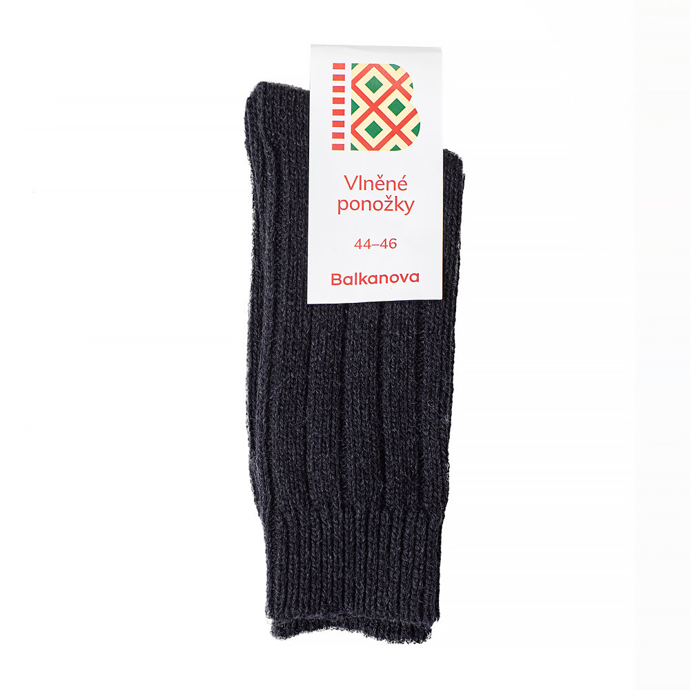 Vlněné ponožky 100% vlna, silný pružný úplet (černé) Balkanova