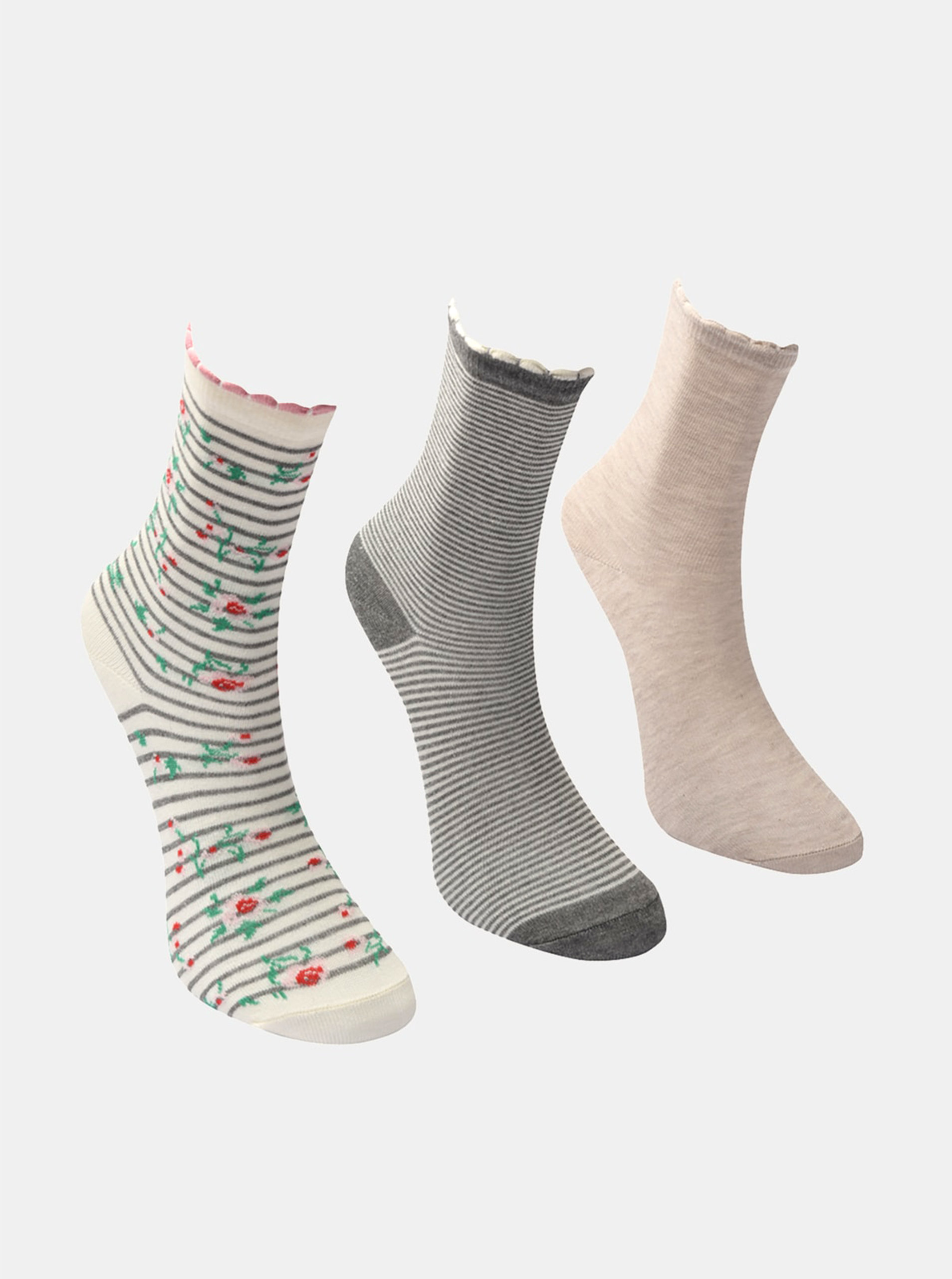 Fotografie Sada tří párů dámských ponožek v šedé a růžové barvě Trendyol