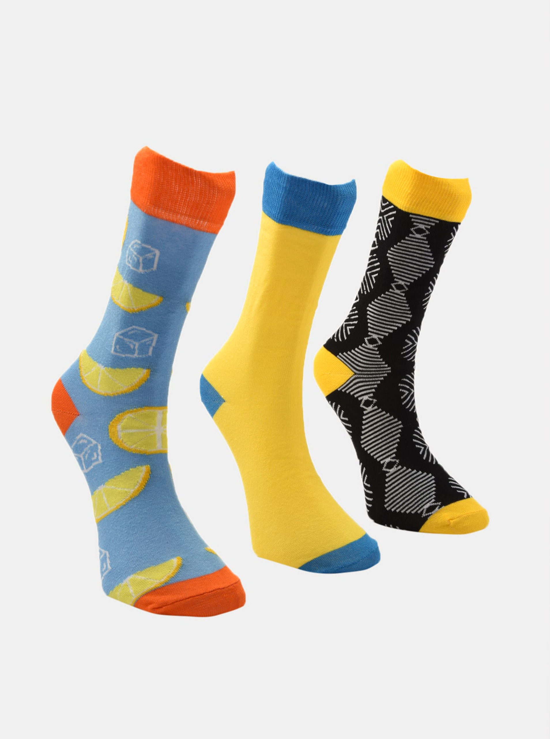 Fotografie Sada tří párů pánských ponožek v modré a žluté barvě Trendyol