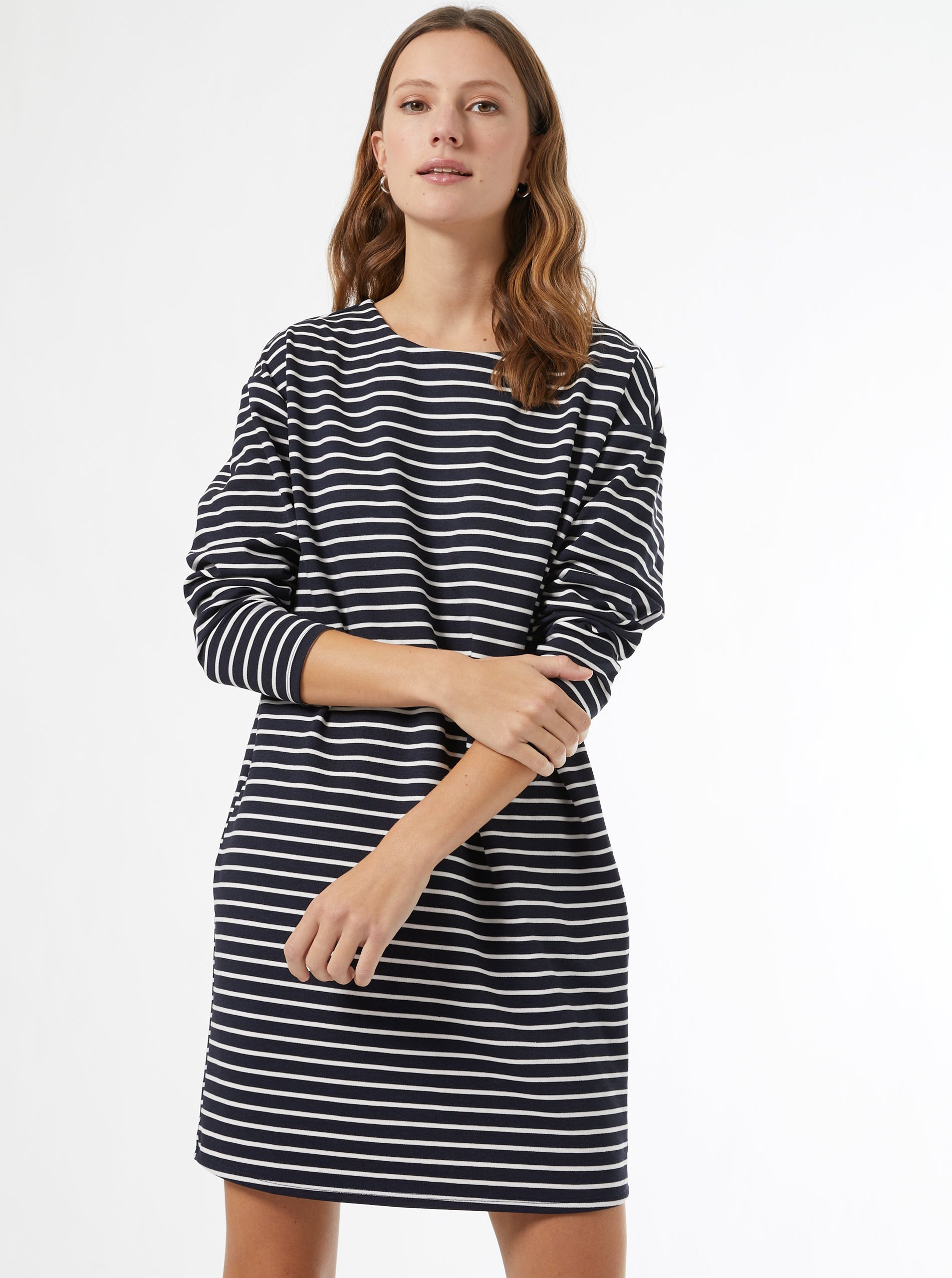 Tmavě modré pruhované mikinové šaty Dorothy Perkins