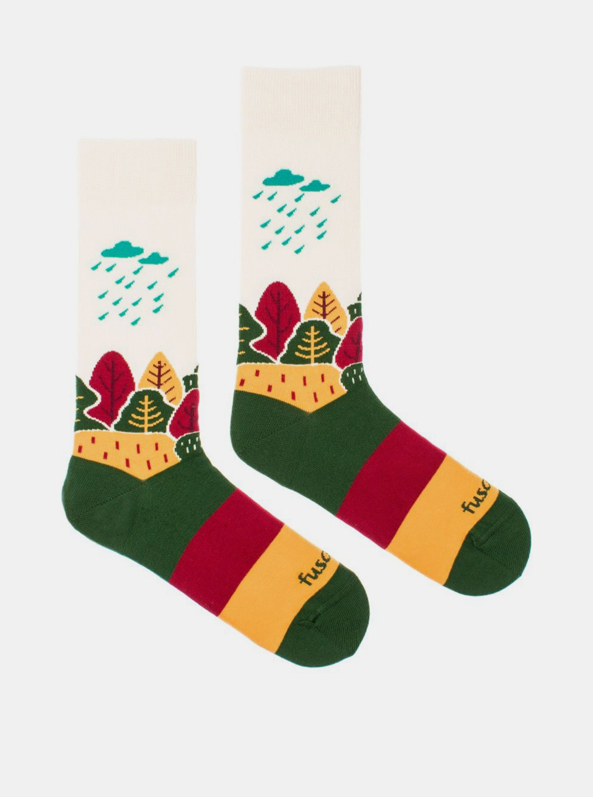 Fotografie Krémovo-zelené vzorované ponožky Fusakle Naše krajina