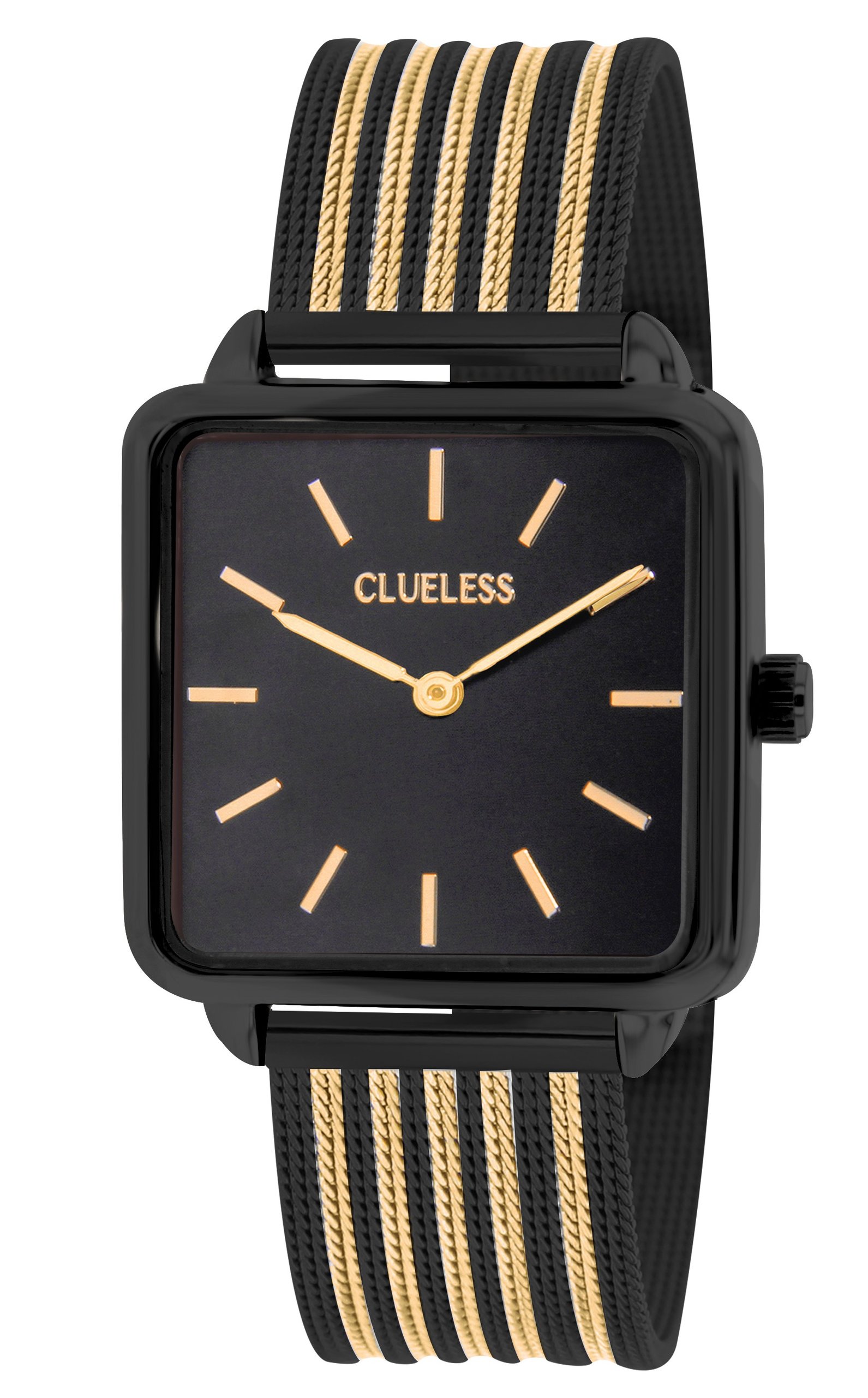 Dámské hodinky s nerezovým páskem v černo-zlaté barvě Clueless