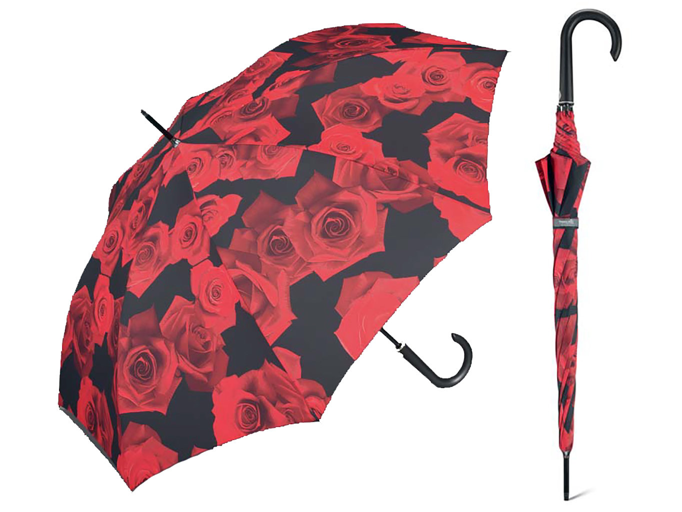 Fotografie Happy Rain Long Red Rose holový deštník s potiskem růží - Červená