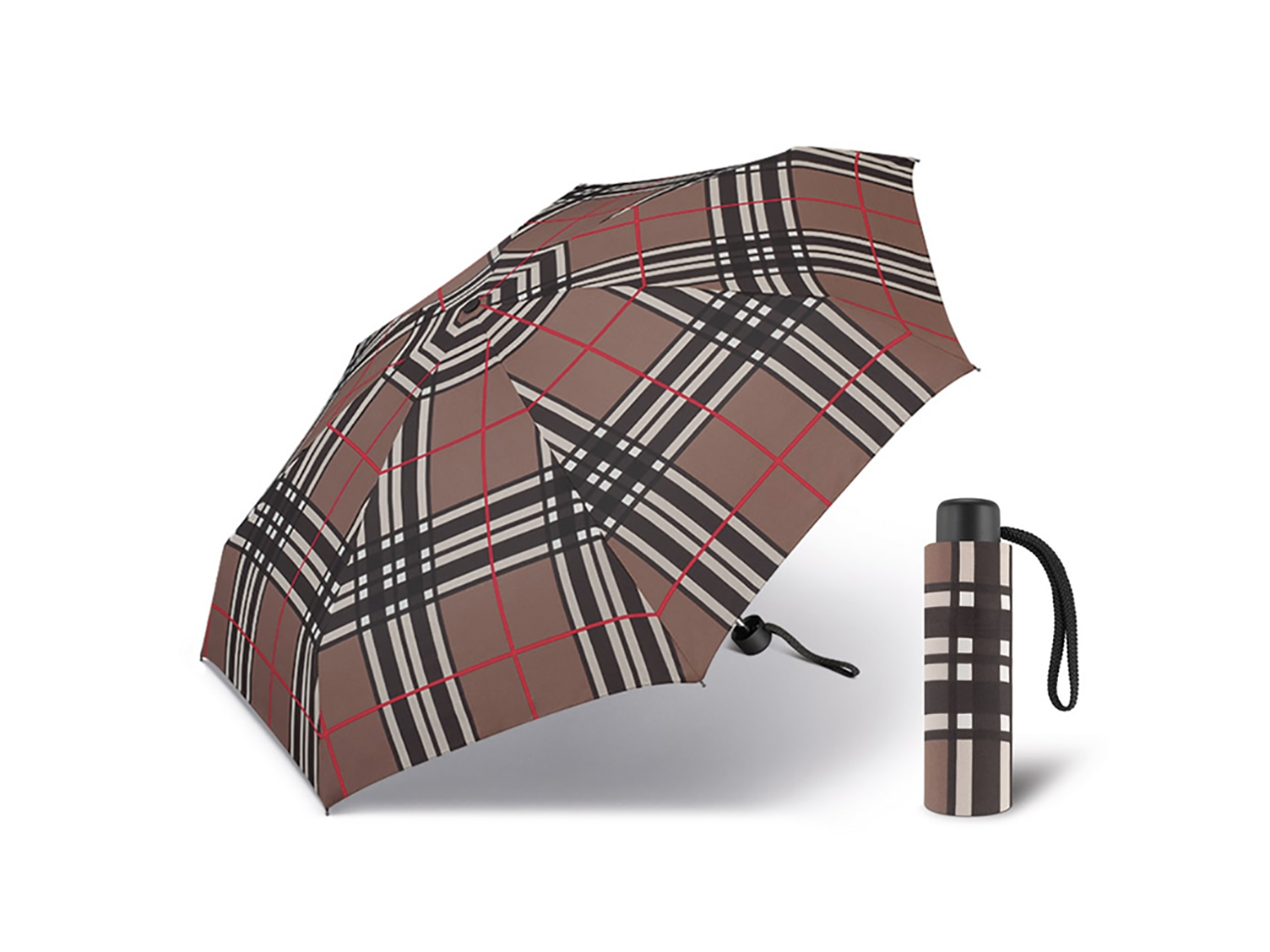 Fotografie Happy Rain Petito Checks Brown dámský skládací mini deštník - Hnědá
