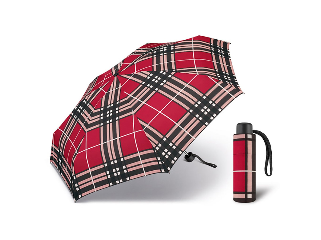 Fotografie Happy Rain Petito Checks Red dámský skládací mini deštník - Červená