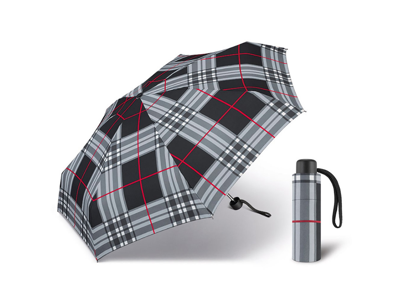 Happy Rain Petito Checks Black dámský skládací mini deštník - Šedá