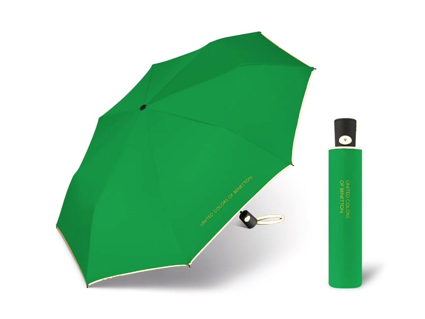 Fotografie United Colors of Benetton Mini AC Green - vystřelovací zelený deštník s bílým lemem - Zelená