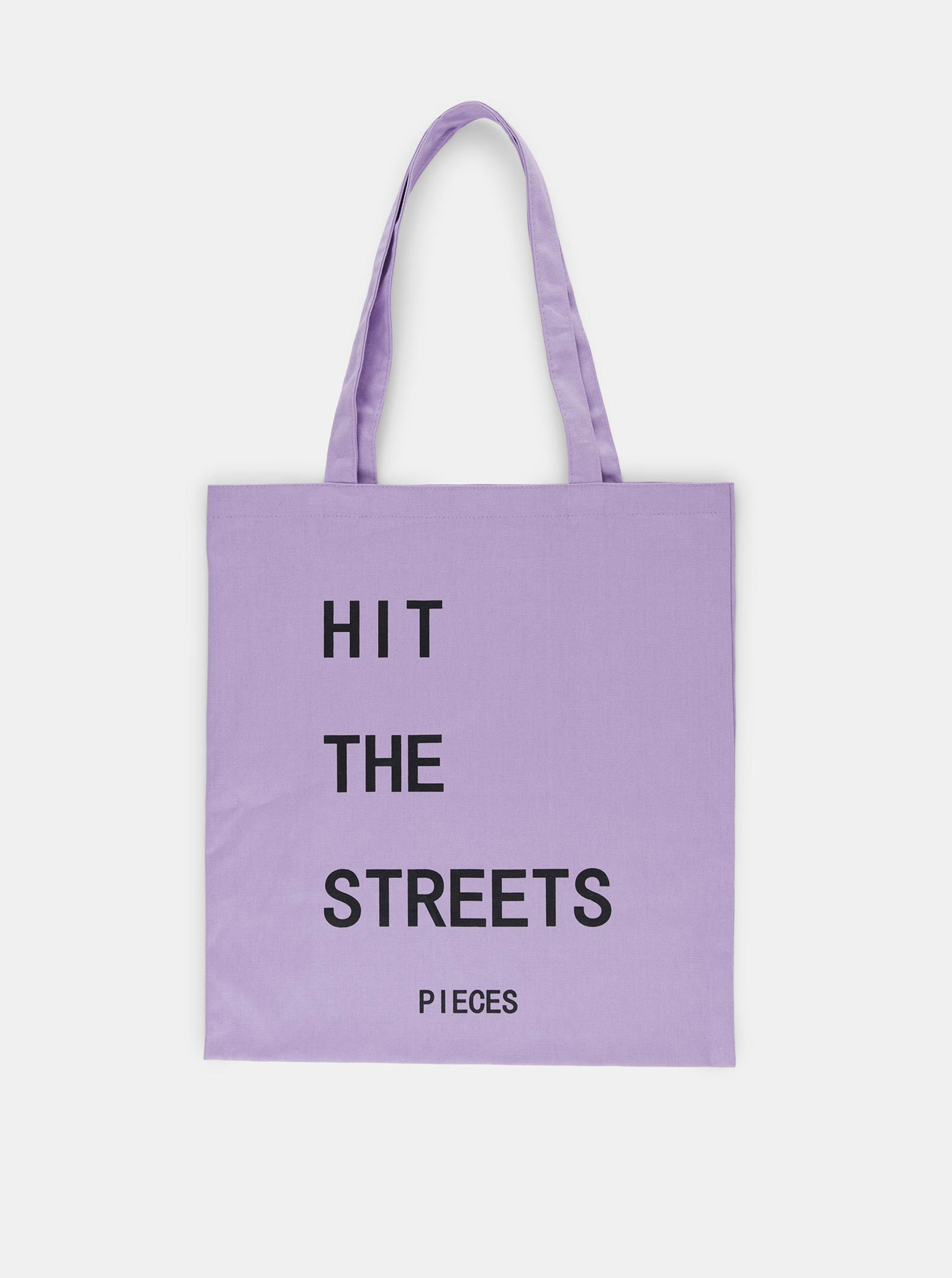 Fialová plátěná taška s potiskem Pieces