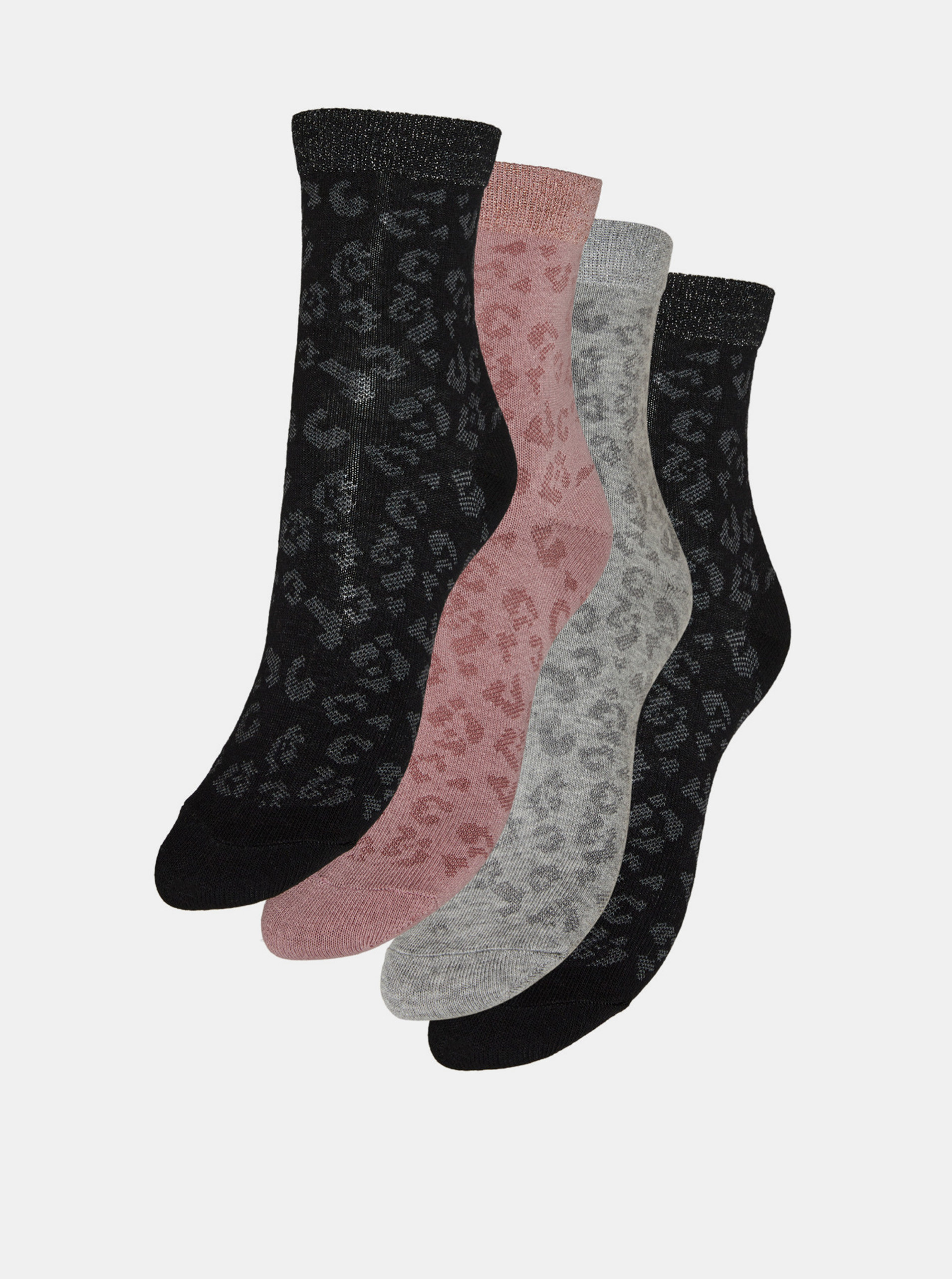 Fotografie Sada čtyř párů vzorovaných ponožek v šedé a černé barvě VERO MODA-Leoline