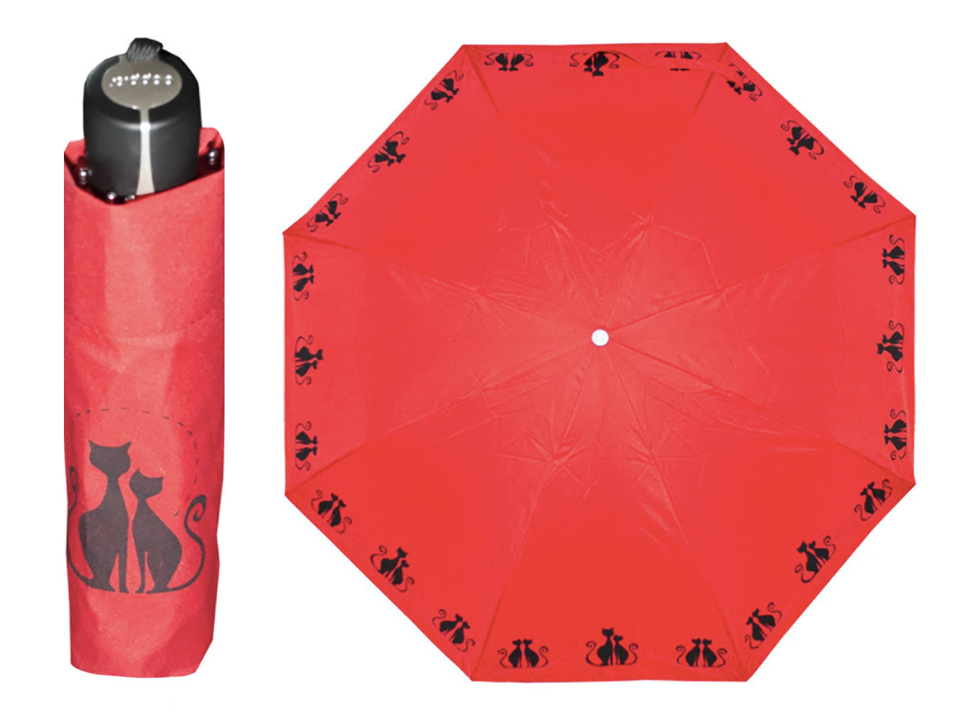 Doppler Dreaming Cats dámský skládací deštník s černými kočkami - Červená