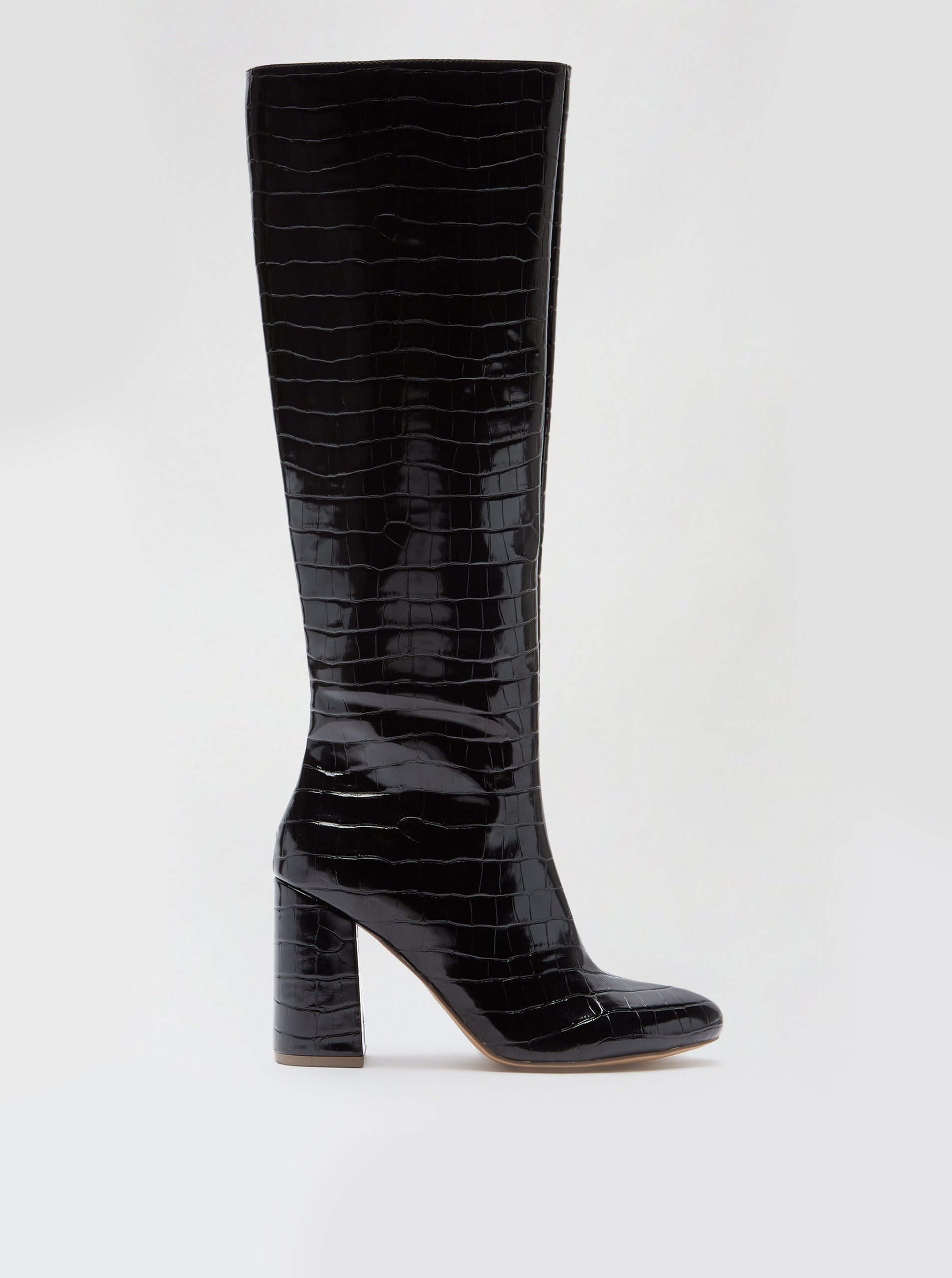 Černé lesklé kozačky s hadím vzorem Dorothy Perkins