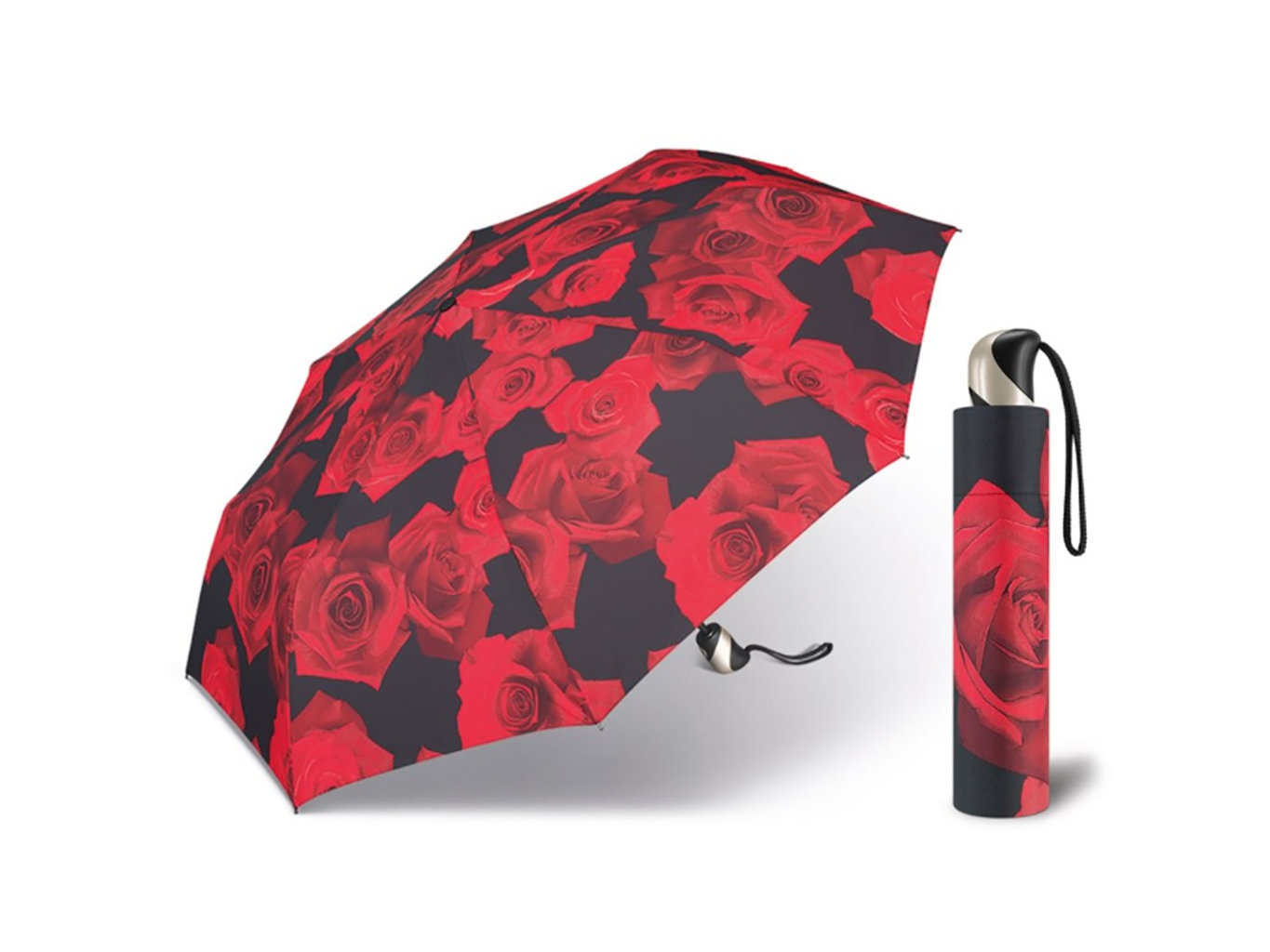 Happy Rain Red Rose dámský skládací plně automatický deštník - Červená