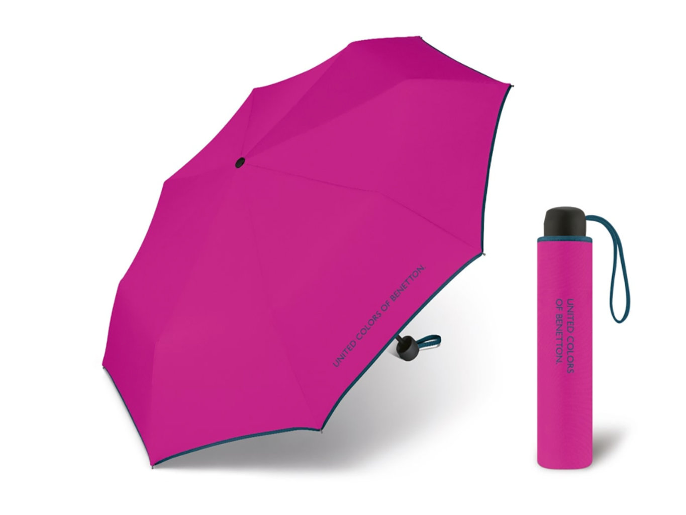United Colors of Benetton Super Mini Fuxia - růžový deštník s modrým lemem - Růžová