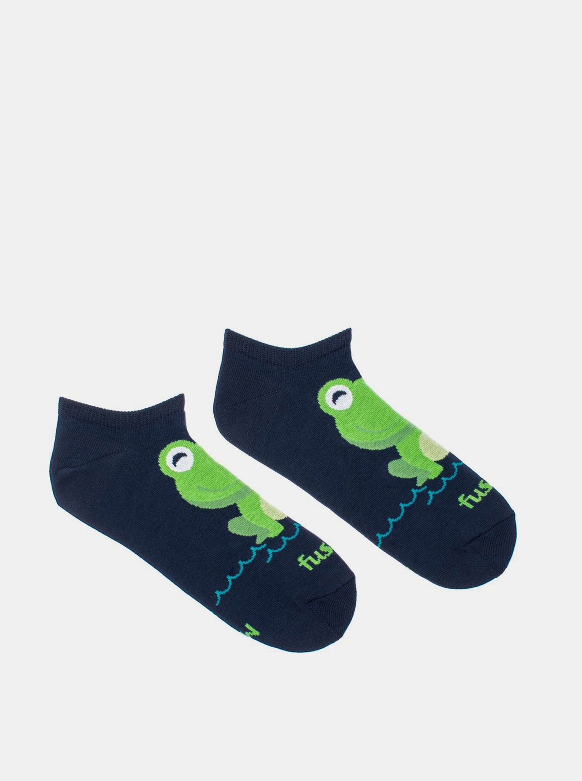 Fotografie Modré vzorované kotníkové ponožky Fusakle Žába