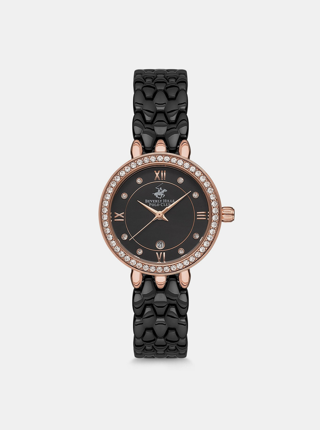 Dámské hodinky s nerezovým páskem v černé barvě Beverly Hills Polo Club