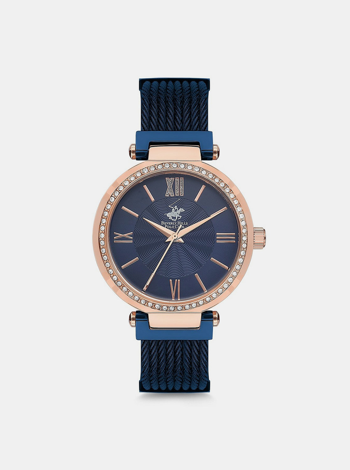 Dámské hodinky s nerezovým páskem v tmavě modré barvy Beverly Hills Polo Club