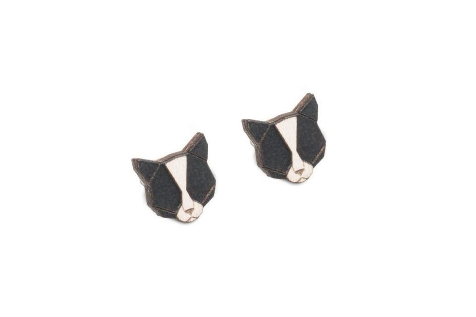 Fotografie Dřevěné náušnice Black Cat Earrings BeWooden