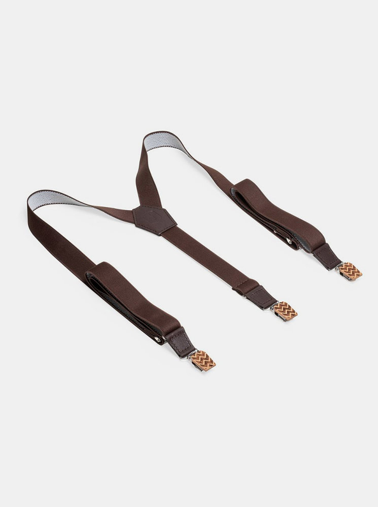 Fotografie Kožené šle Trio Suspenders s dřevěnými detaily BeWooden
