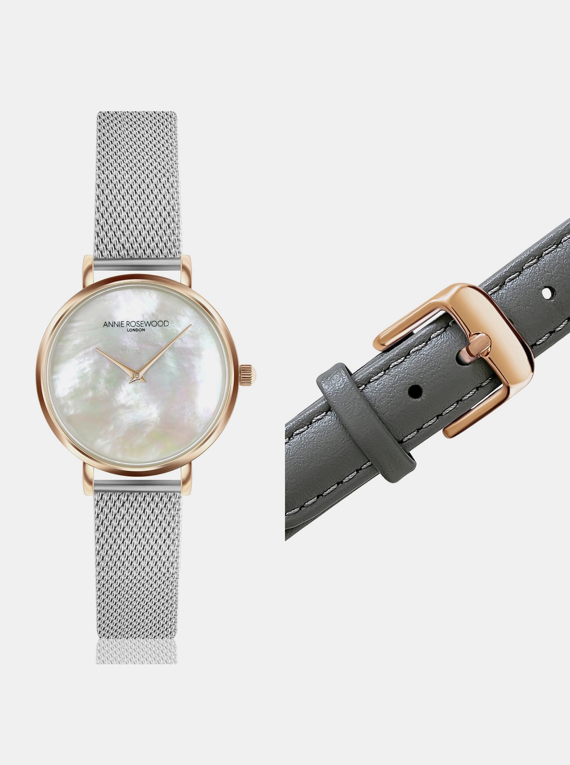 Fotografie Dámské hodinky s vyměnitelným páskem ve stříbrné a šedé barvě Annie Rosewood