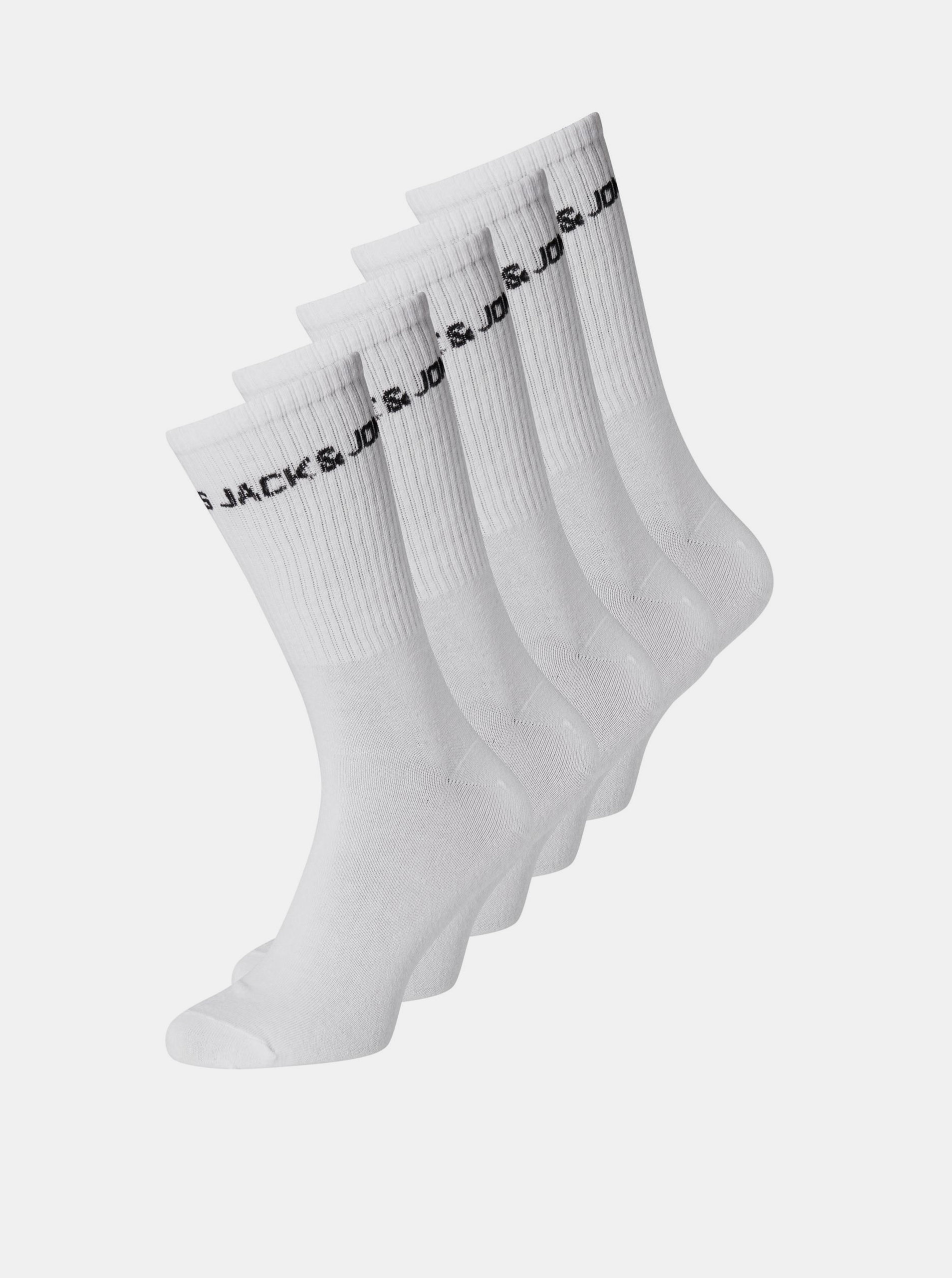 Fotografie Sada pěti párů bílých ponožek Jack & Jones