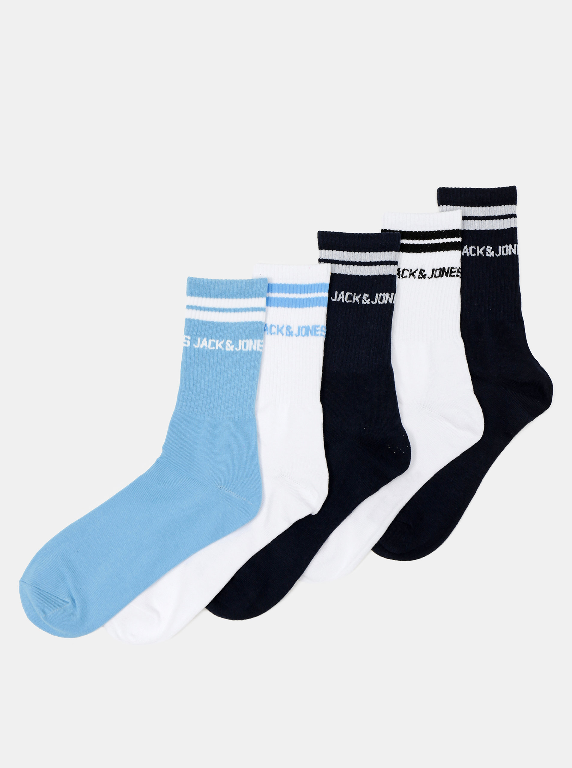 Fotografie Sada pěti párů ponožek v bílé a modré barvě Jack & Jones Street