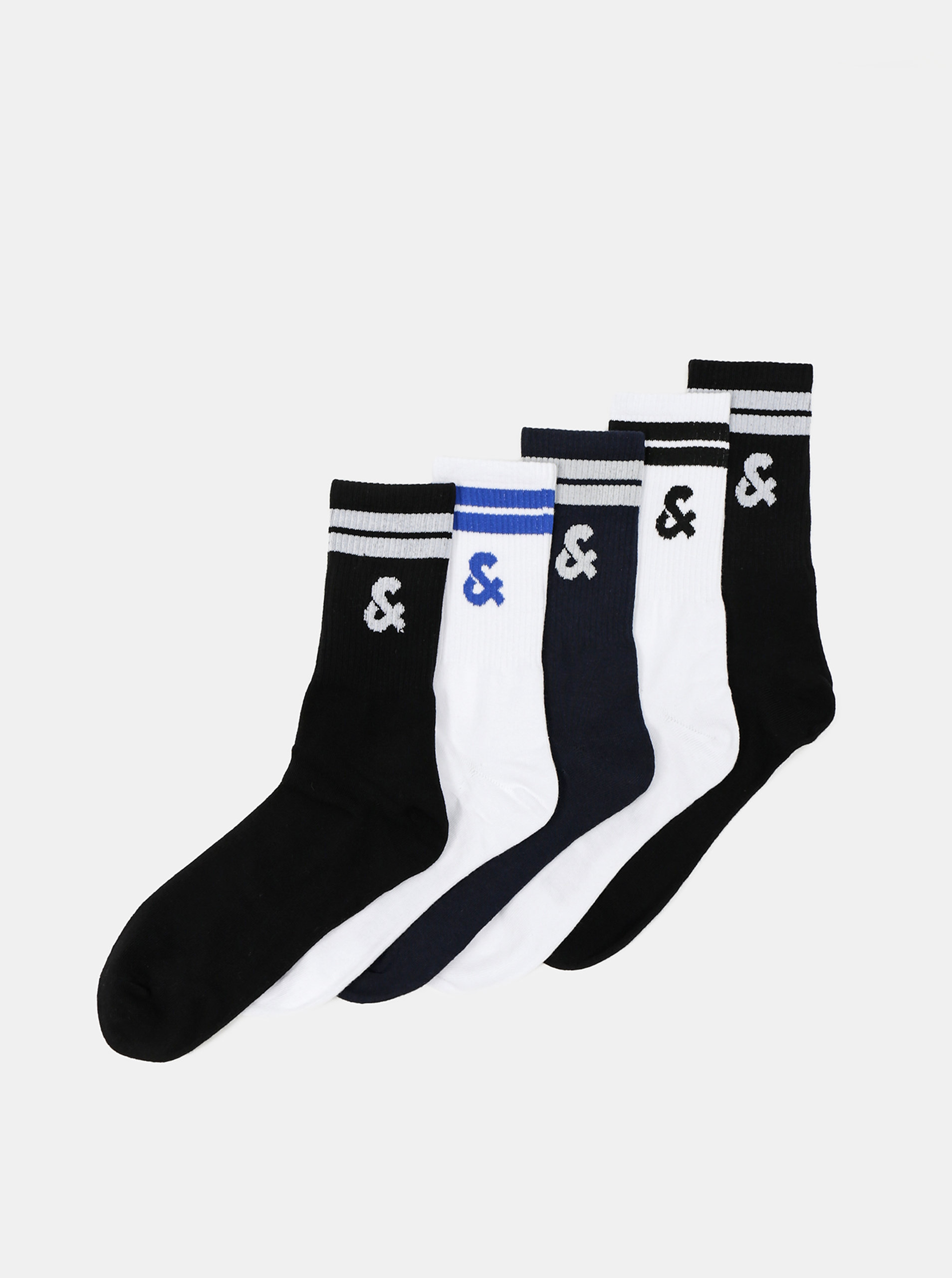 Fotografie Sada pěti párů ponožek v bílé a černé barvě Jack & Jones Street