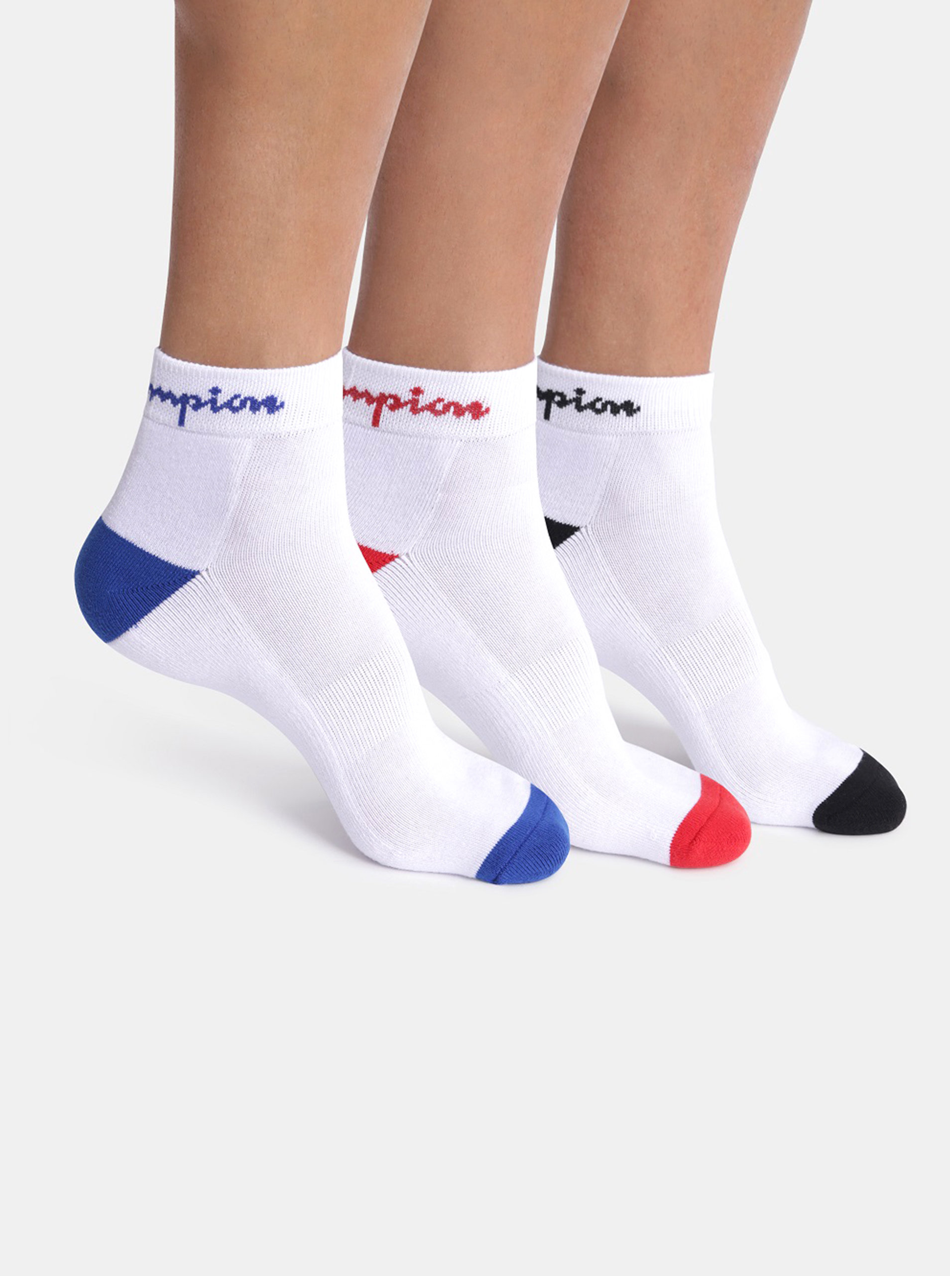 Fotografie CHAMPION CREW ANKLE SOCKS 3 ks - Sportovní kotníkové ponožky s logem Champion 3 páry - bílá - červená - modrá