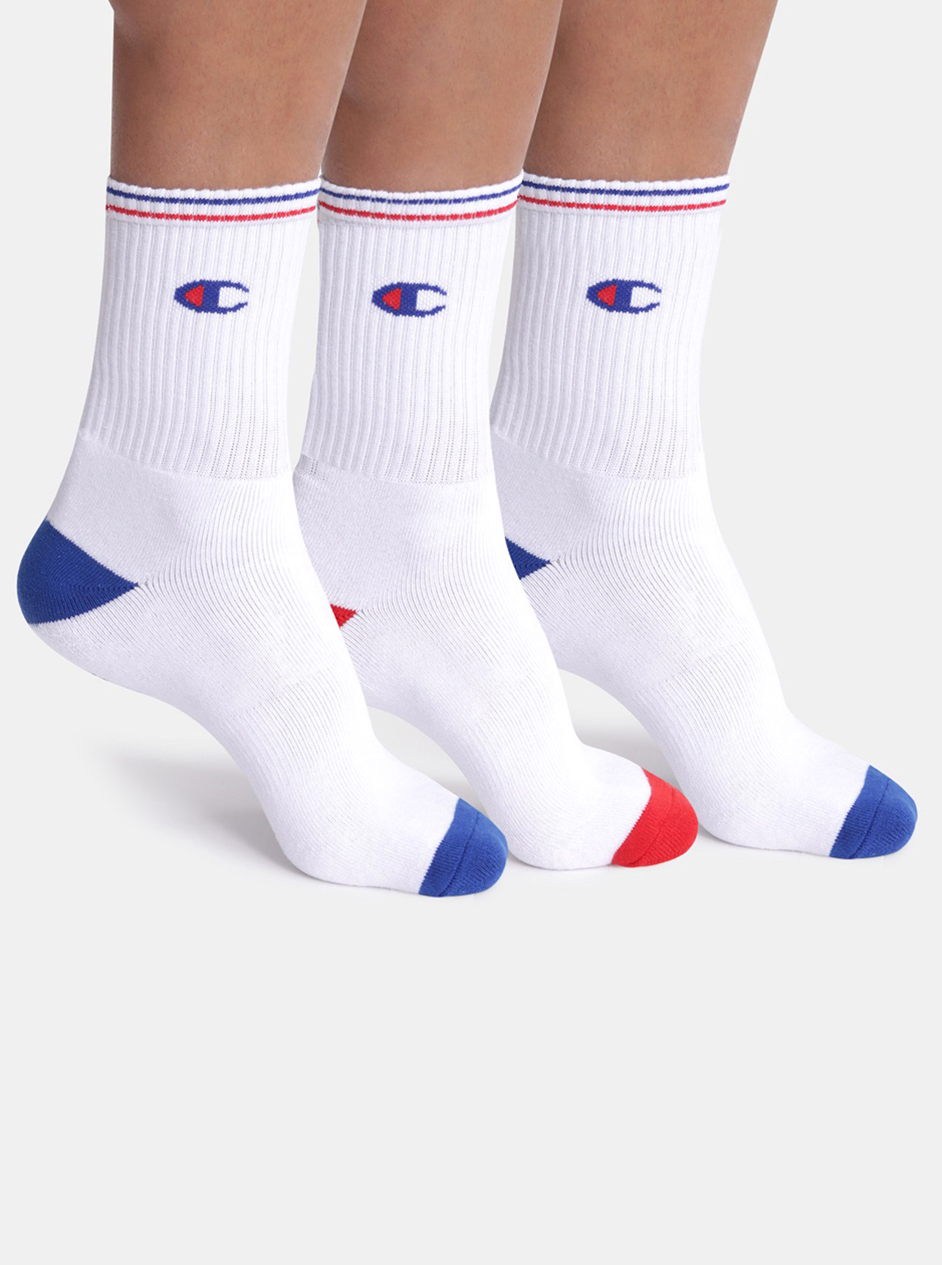 Fotografie CREW SOCKS PERFORMANCE 3x - Sportovní ponožky 3 páry s logem Champion - bílá - červená - modrá