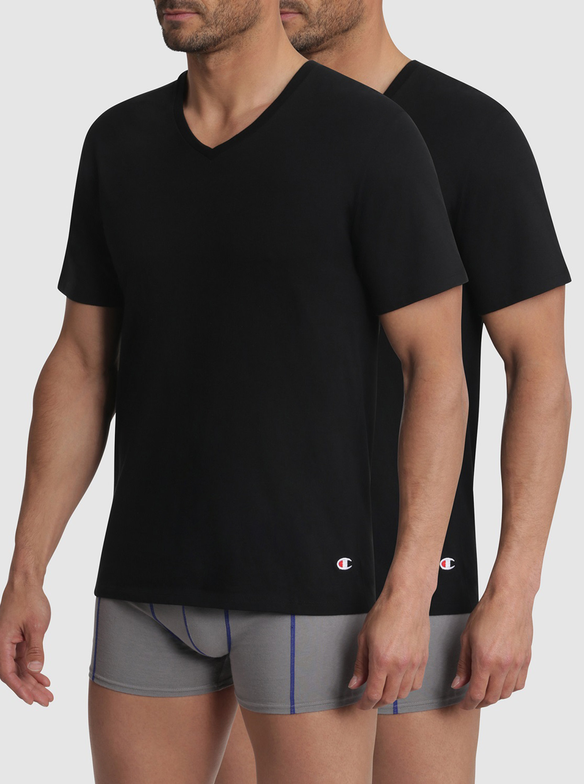 Fotografie T-SHIRT CHAMPION V-NECK 2x - Bavlněné triko Champion 2 ks - černá