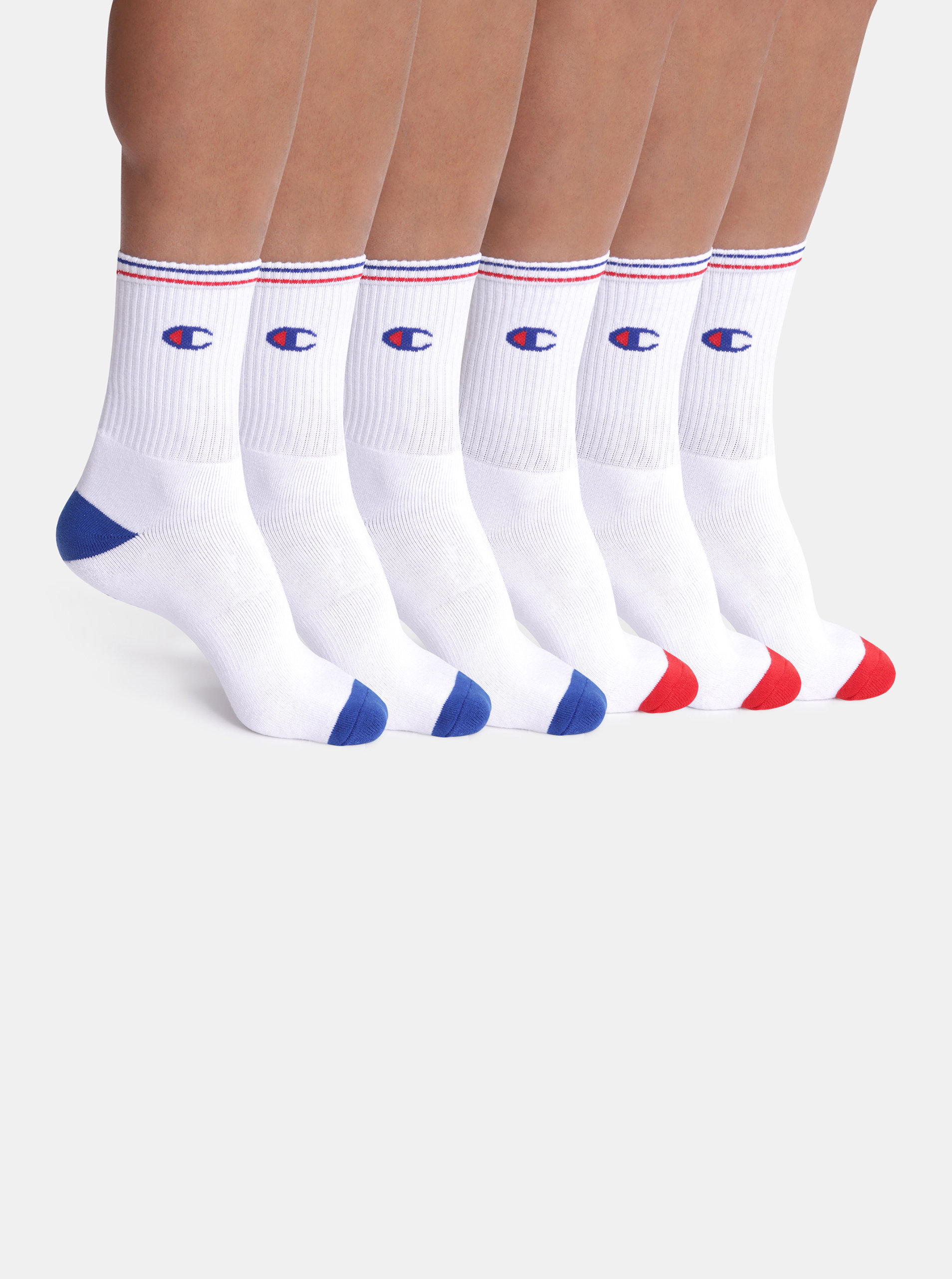 Fotografie CREW SOCKS CHAMPION PERFORMANCE 6x - 6 párů sportovních ponožek s logem Champion - bílá - červená - modrá