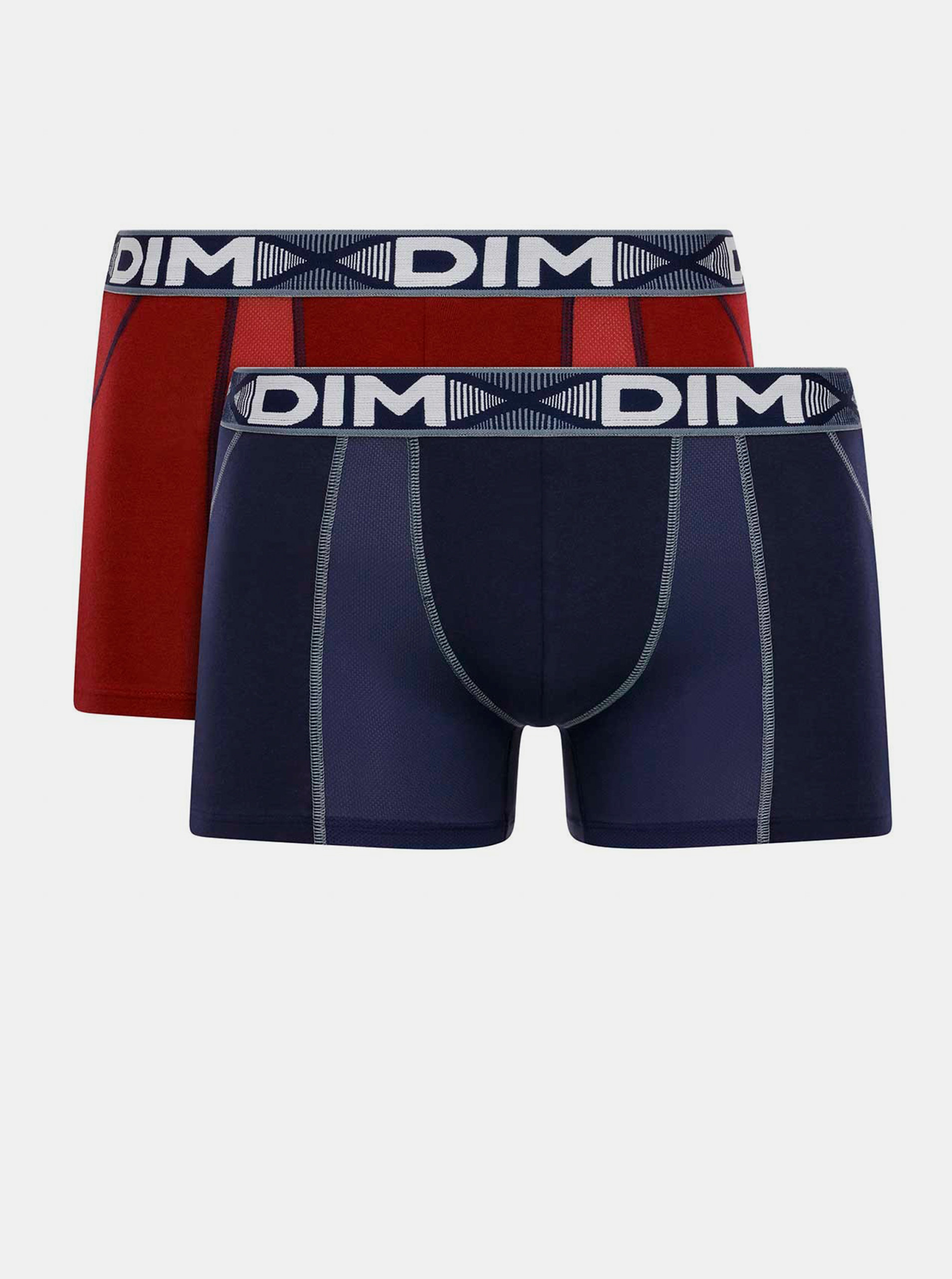 Fotografie DIM COTTON 3D FLEX AIR BOXER 2x - Pánské boxerky 2ks - tmavě červená - tmavě modrá