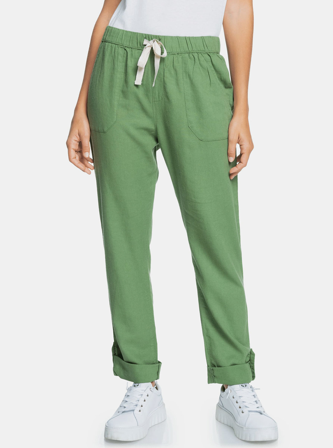 Fotografie Zelené lněné kalhoty s kapsami Roxy