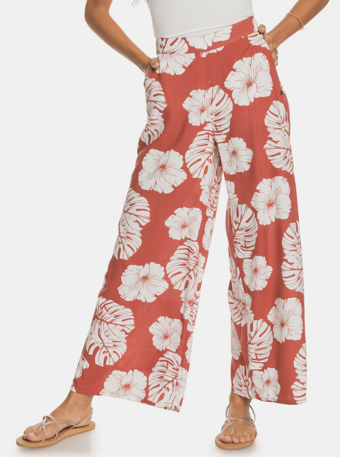 Fotografie Cihlové květované široké kalhoty Roxy