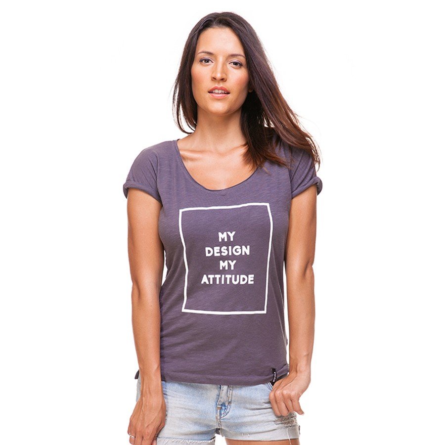 Šedé tričko s potiskem My Design My Attitude