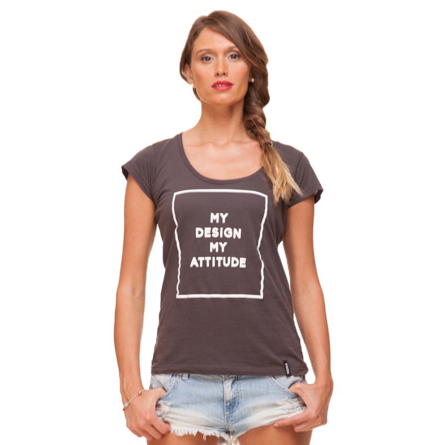 Tmavě šedé tričko s potiskem My Design My Attitude