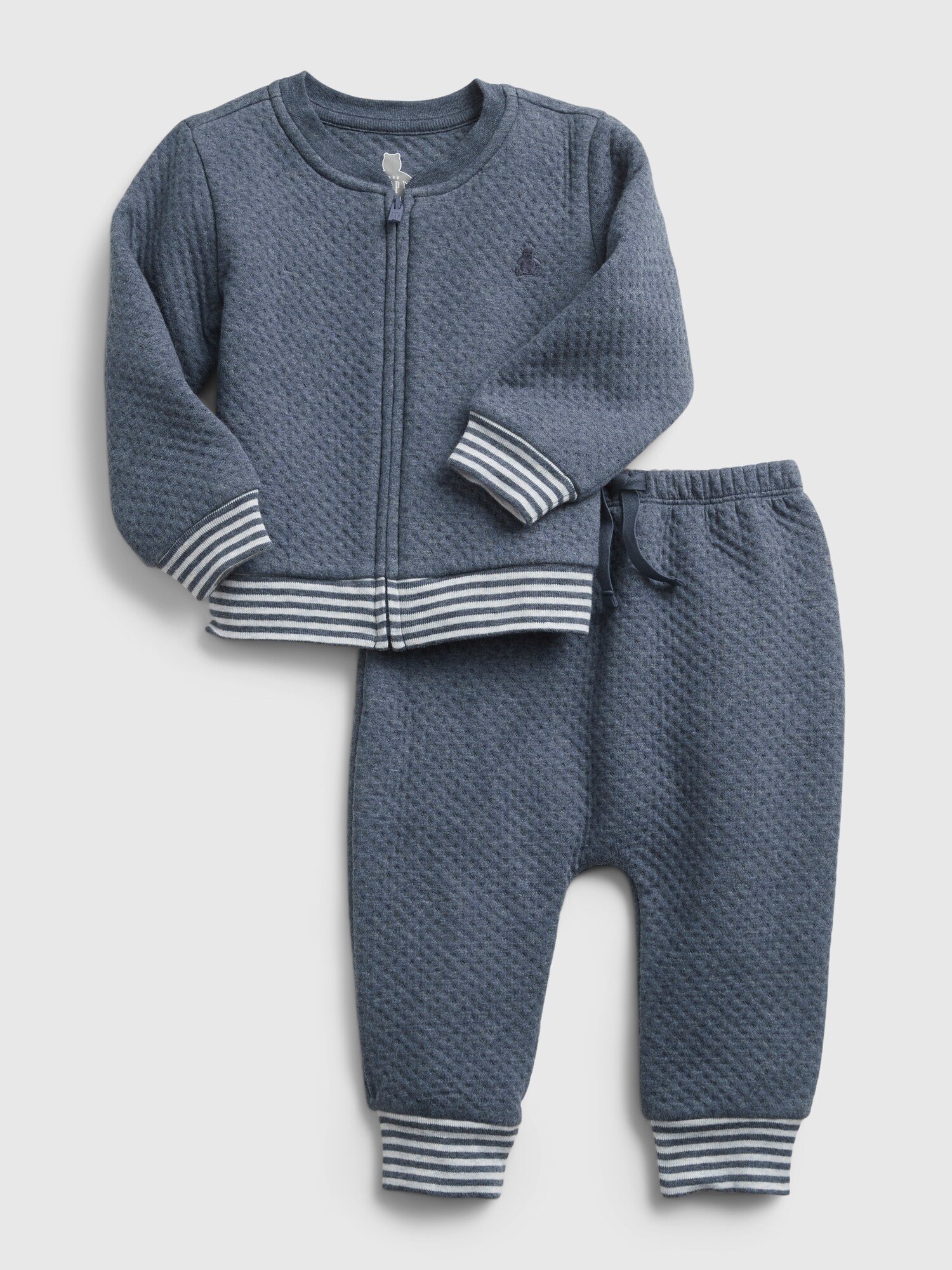 Fotografie Modrá klučičí baby teplákovka quilted outfit set