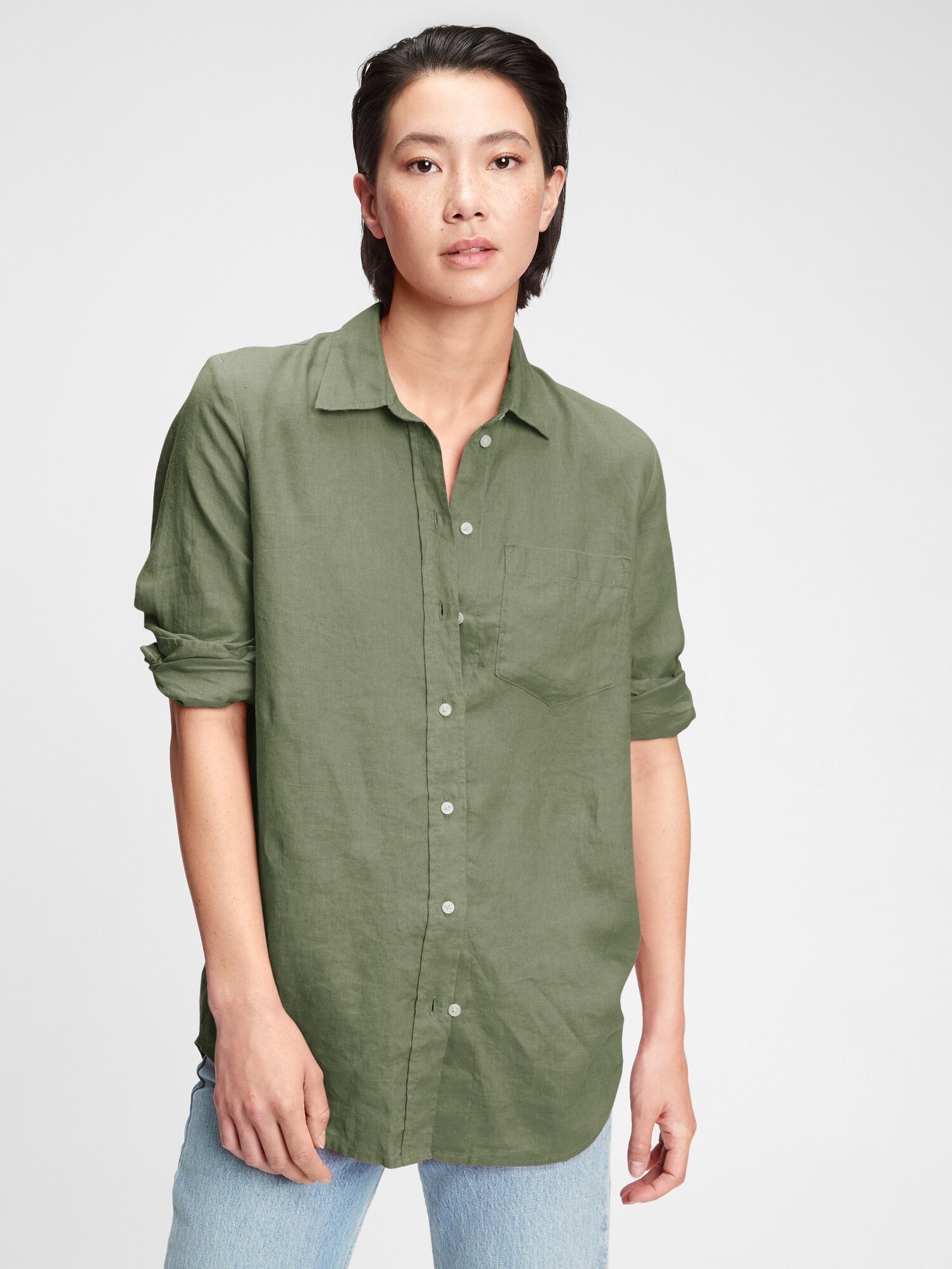 Fotografie Zelená dámská košile ls linen bf sh