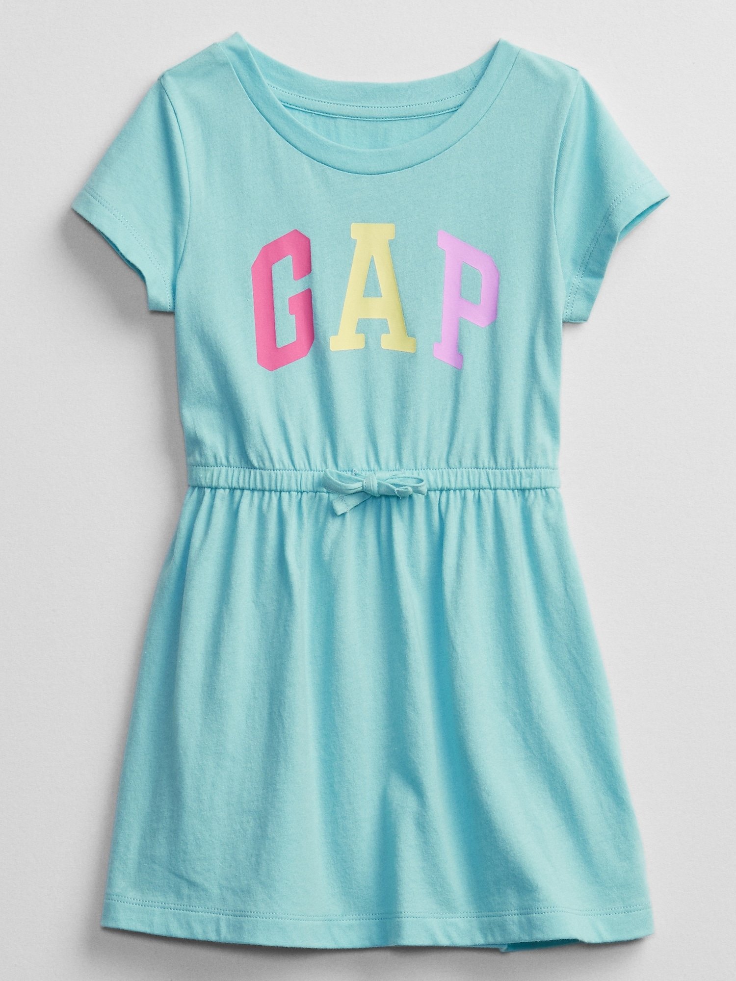 Fotografie Modré holčičí dětské šaty GAP Logo v-ss ptf knit drs