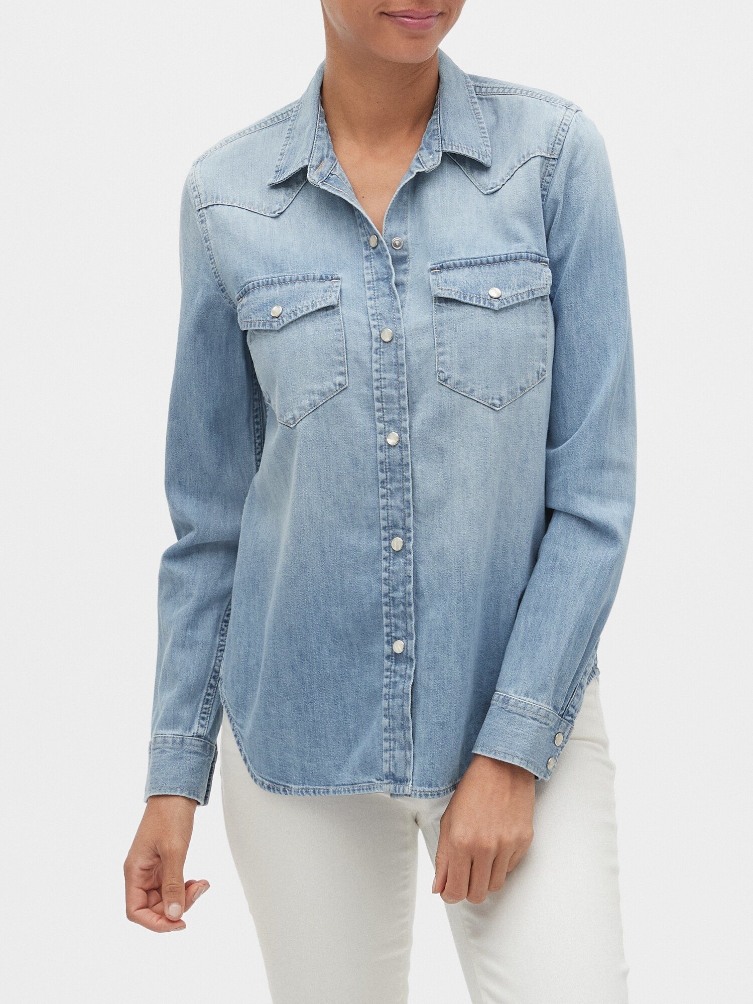 Fotografie Modrá dámská džínová košile v-denim wstrn shrt lt sunshine